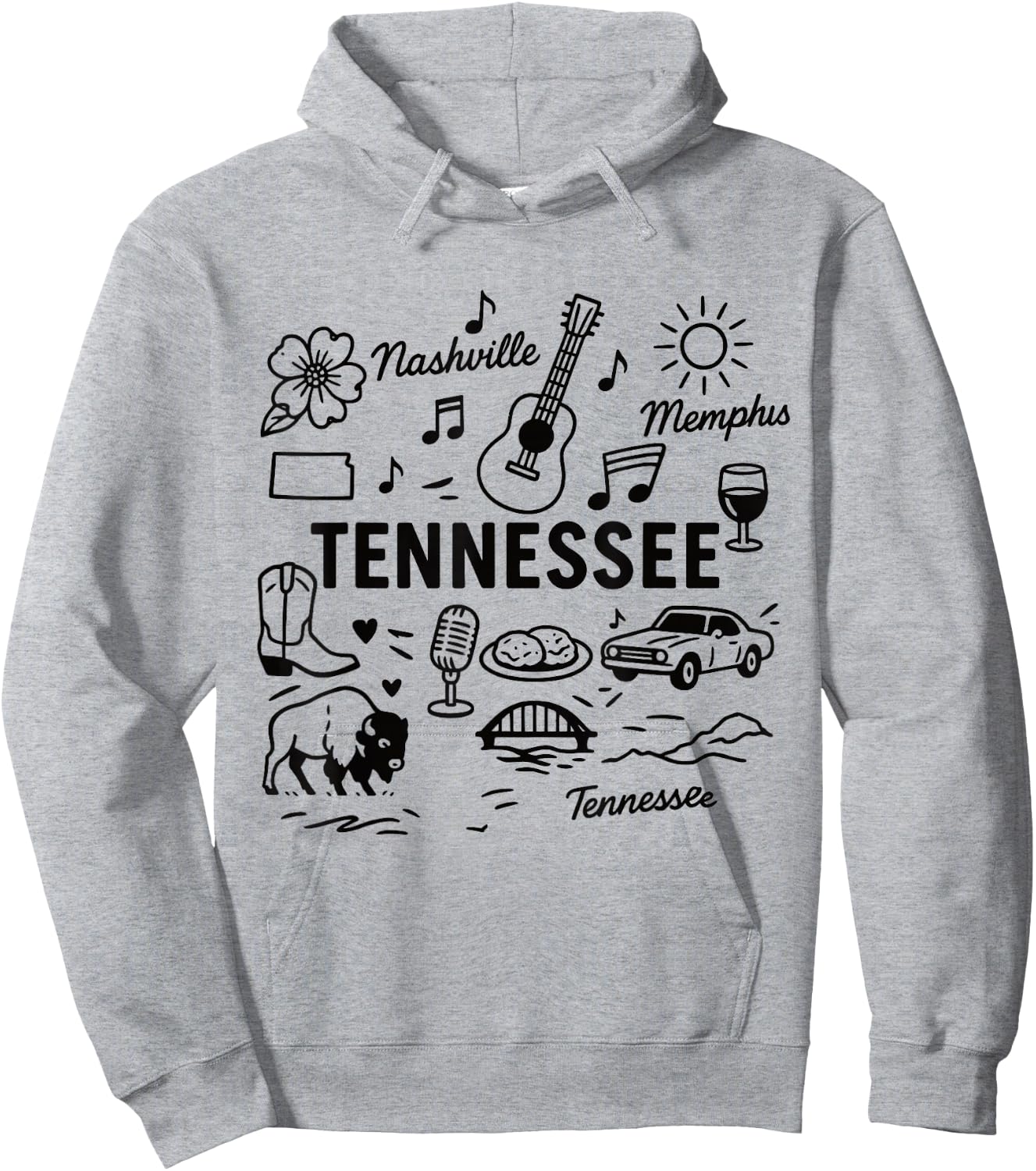 Tennessee USA State Symbols Vintage Souvenir Cute Doodle Hoodie - Hoodie | Ash