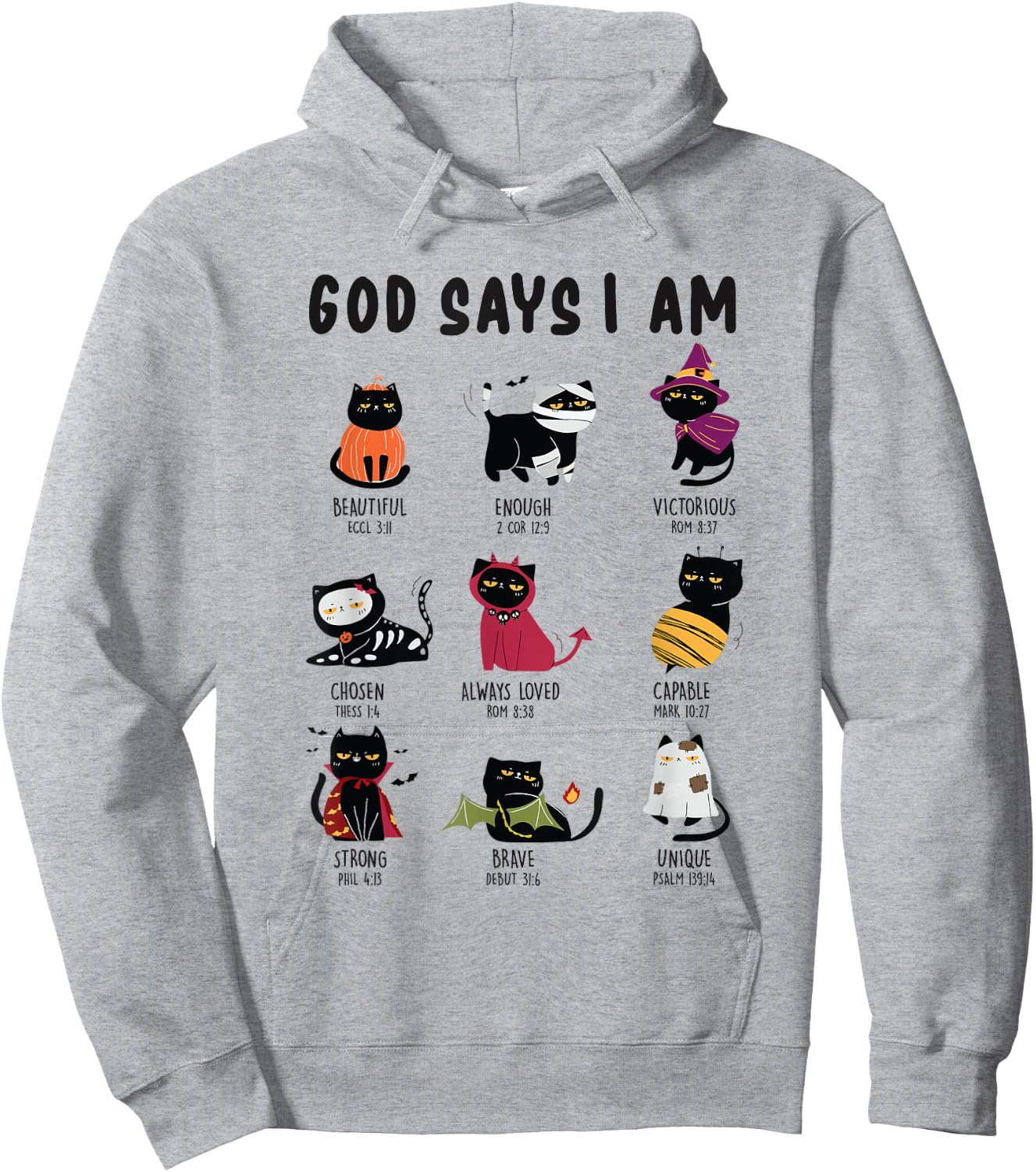Cute God Says I Am Cat Lover Funny Christian Halloween Kids Hoodie - Hoodie | Ash