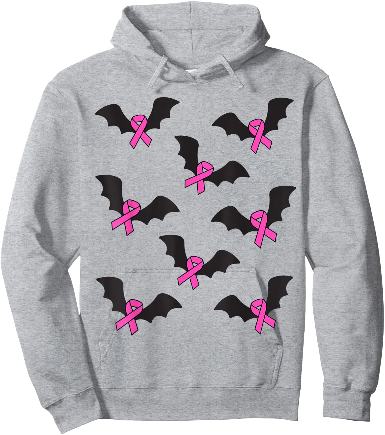 Pink Ribbon Breast Cancer Awareness Halloween Bats Women Men Hoodie - Hoodie | Ash