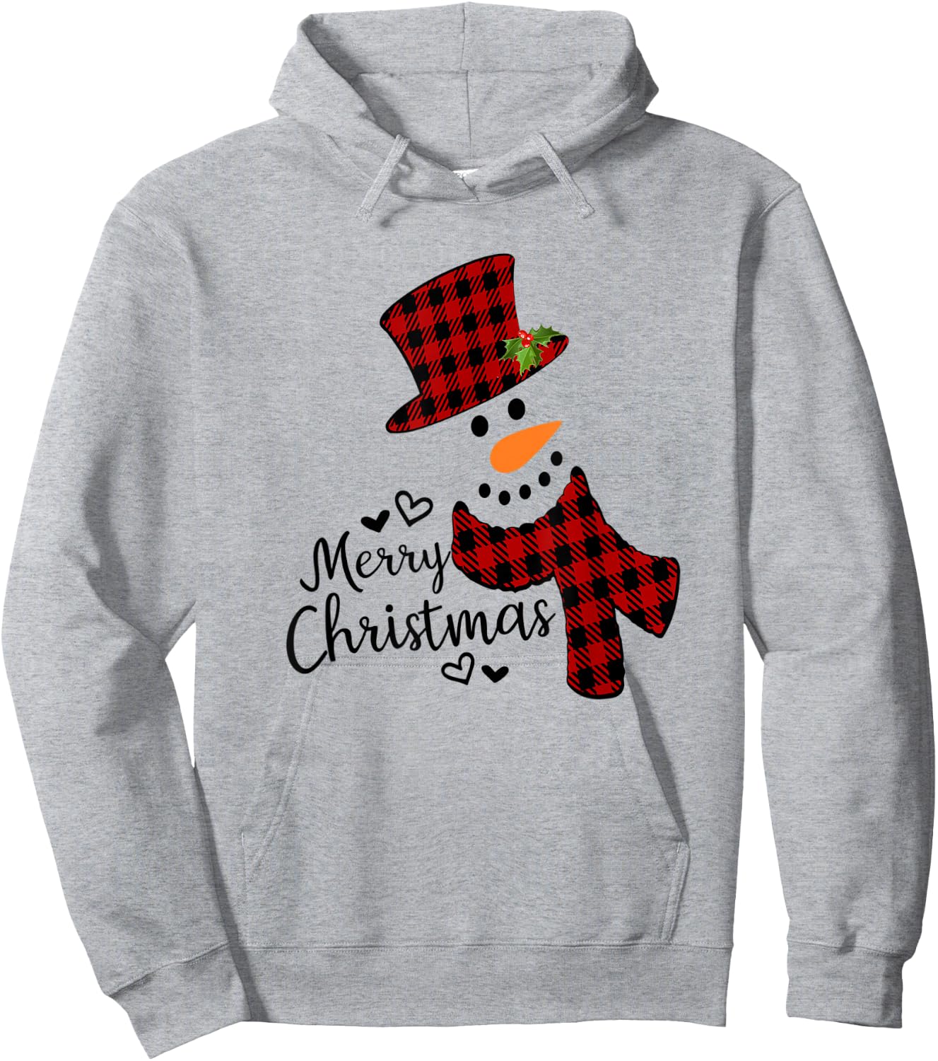 Merry Christmas Snowman Black And Red Buffalo Plaid Hoodie - Hoodie | Ash