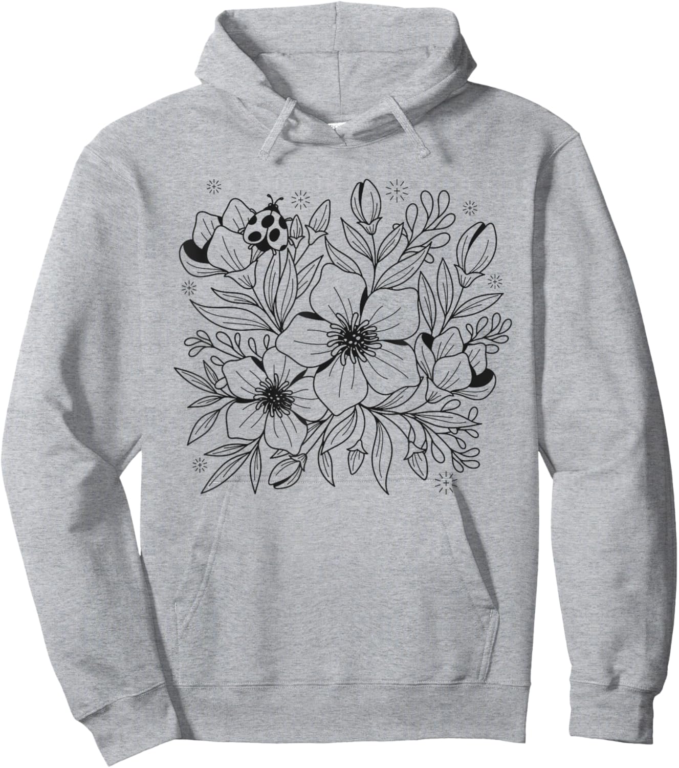 Adult Coloring Book Style Flowers and Ladybug Self Coloring Hoodie - Hoodie | Ash