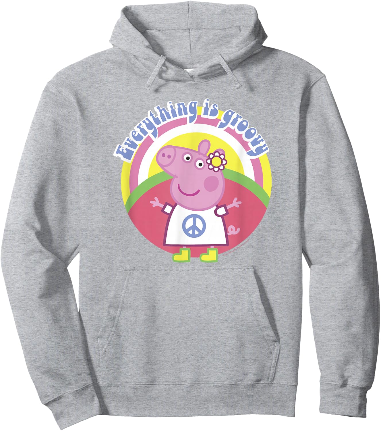 Peppa Pig Everything Is Groovy Retro Style Peace Sign Hoodie - Hoodie | Ash