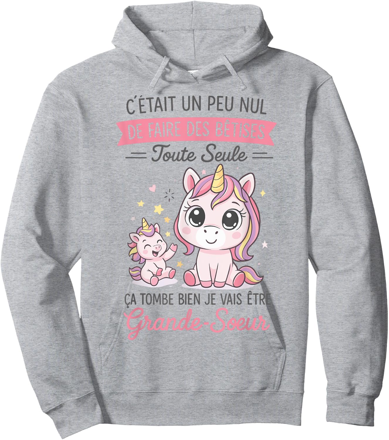 Annonce Grossesse Fille Cadeau Future Grande Sœur Licorne Hoodie - Hoodie | Ash
