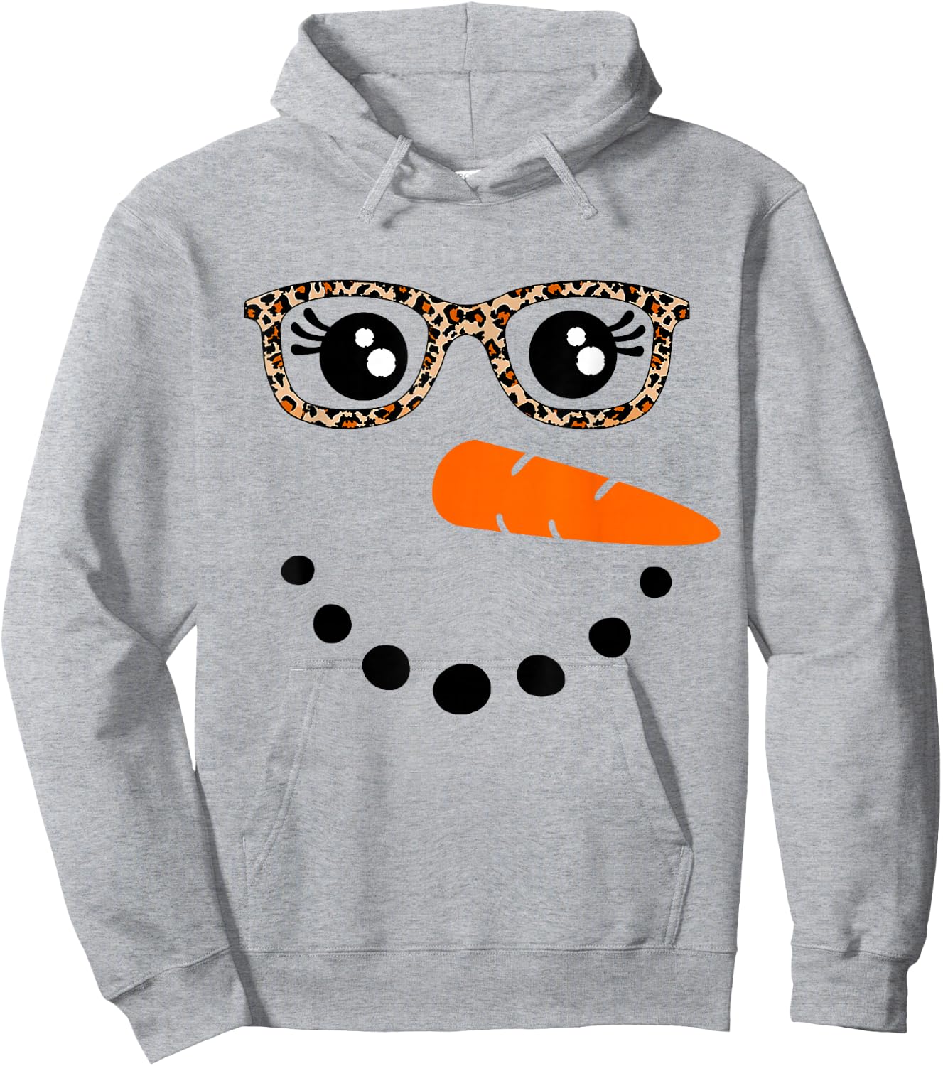 Winter Snowman Face Leopard Eyelashes Christmas Girls Hoodie - Hoodie | Ash
