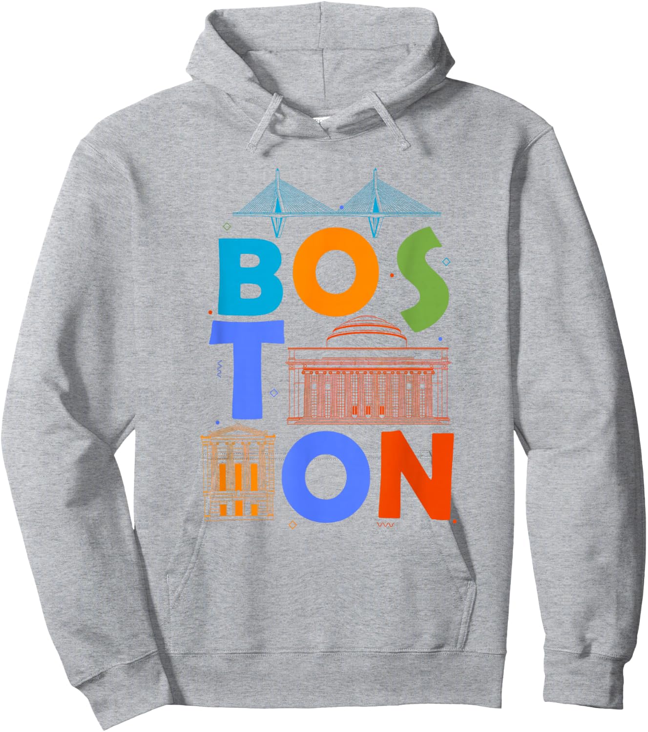 Boston Souvenir Men Massachusetts Skyline Boston Hoodie - Hoodie | Ash