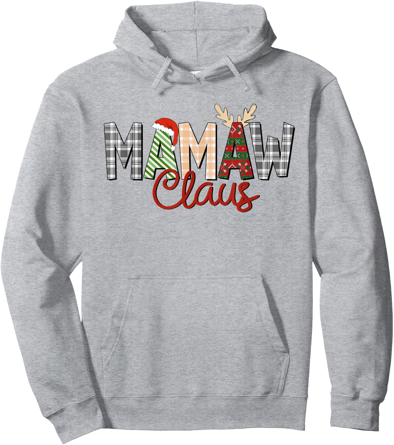 Mamaw Claus Christmas Reindeer Santa Hat Grandma Xmas Family Hoodie - Hoodie | Ash