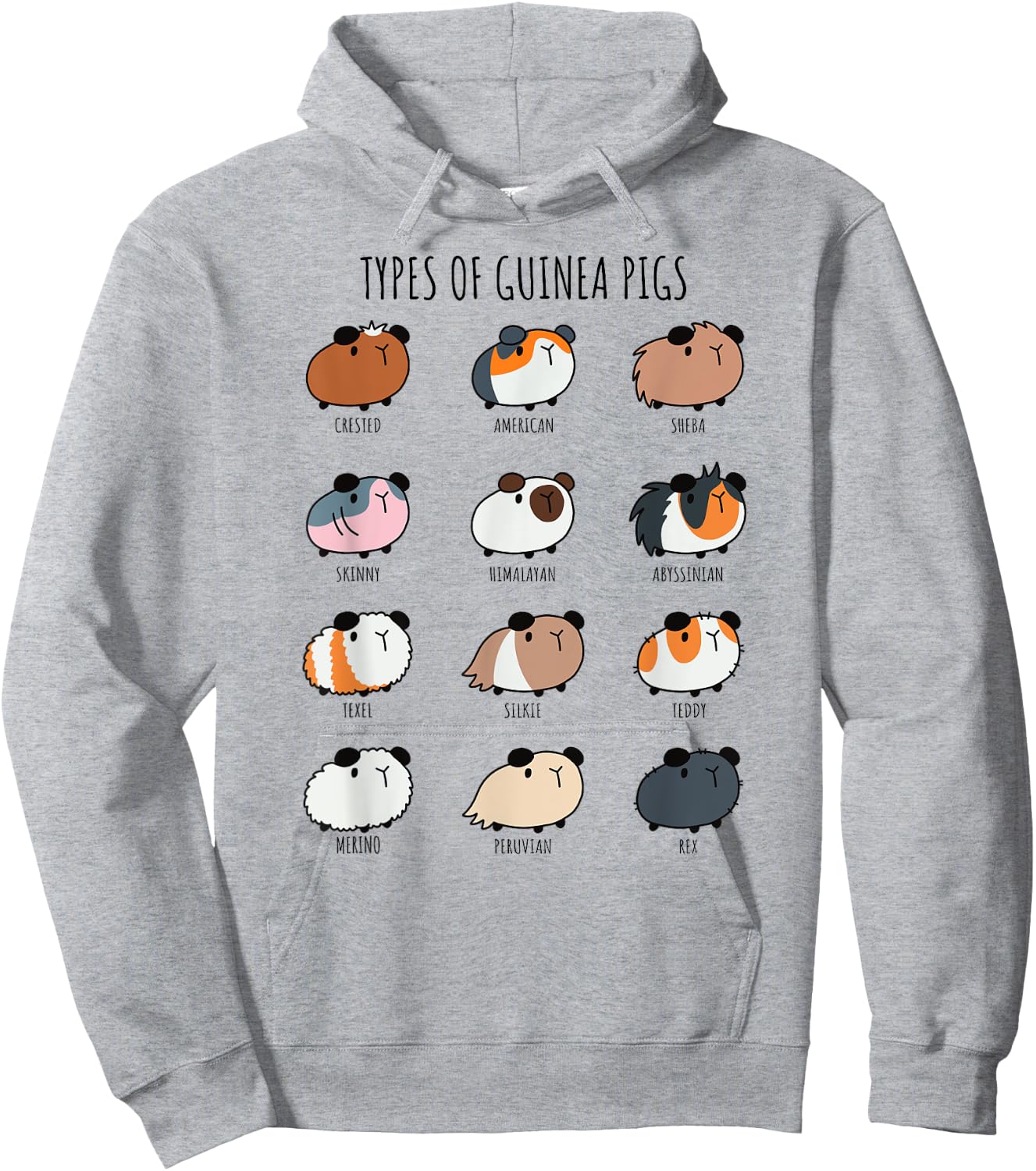 Cute Types of Guinea Pigs Abyssinian Silkie and Texel Hoodie - Hoodie | Ash
