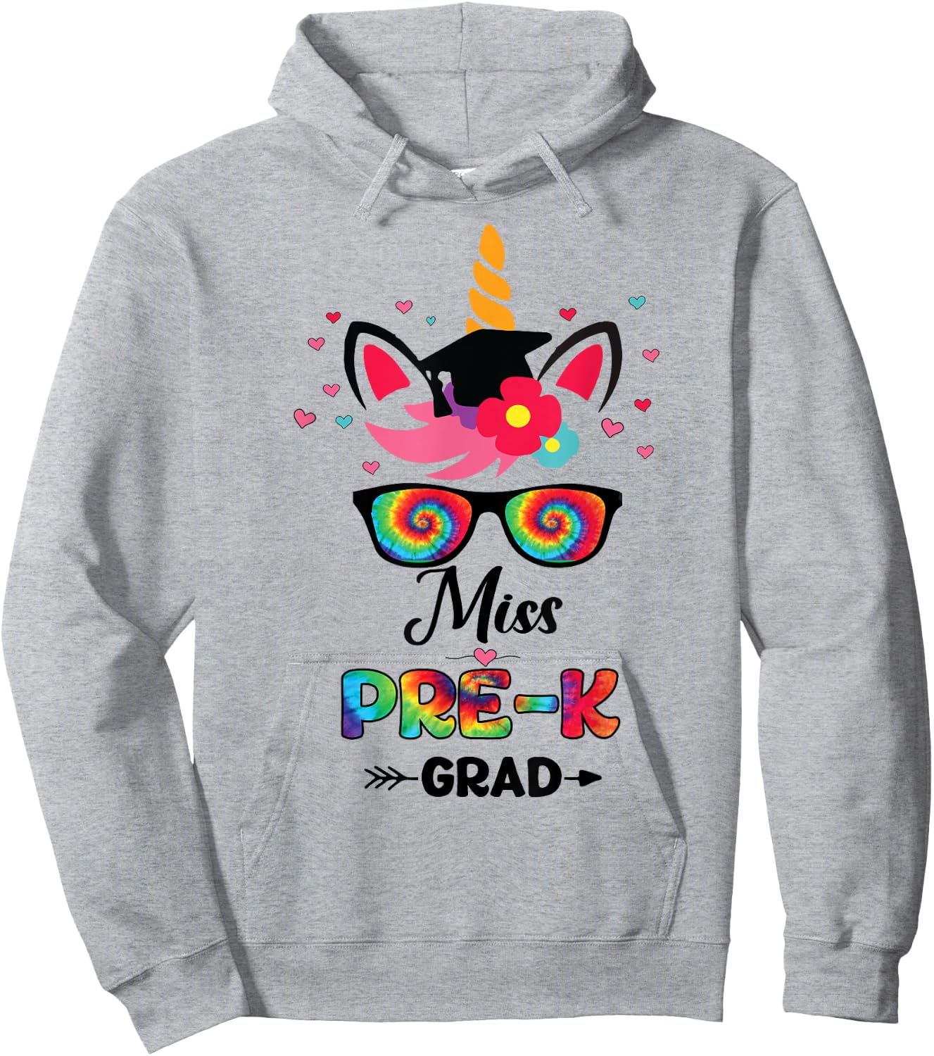 Unicorn Miss Pre-k Grad with Glasses Preschool Graduation Hoodie - Hoodie | Ash