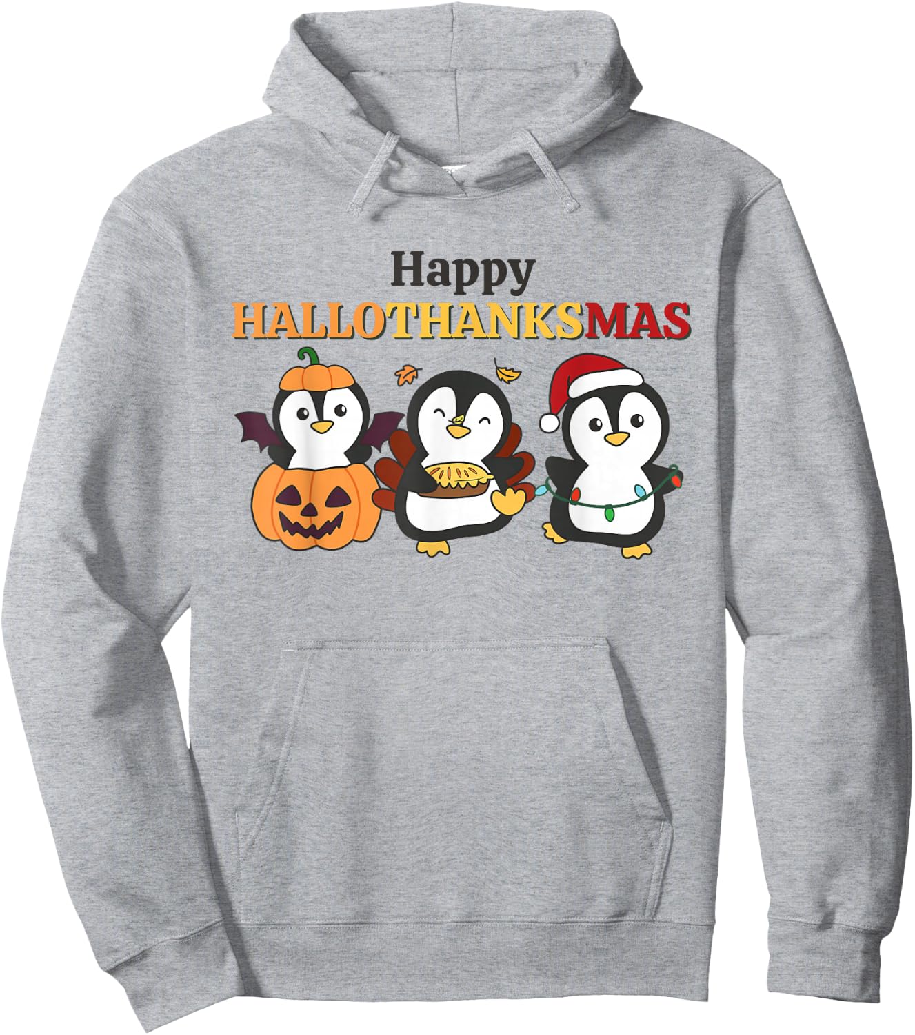 Penguin Christmas Halloween Costume Happy Hallothanksmas Hoodie - Hoodie | Ash