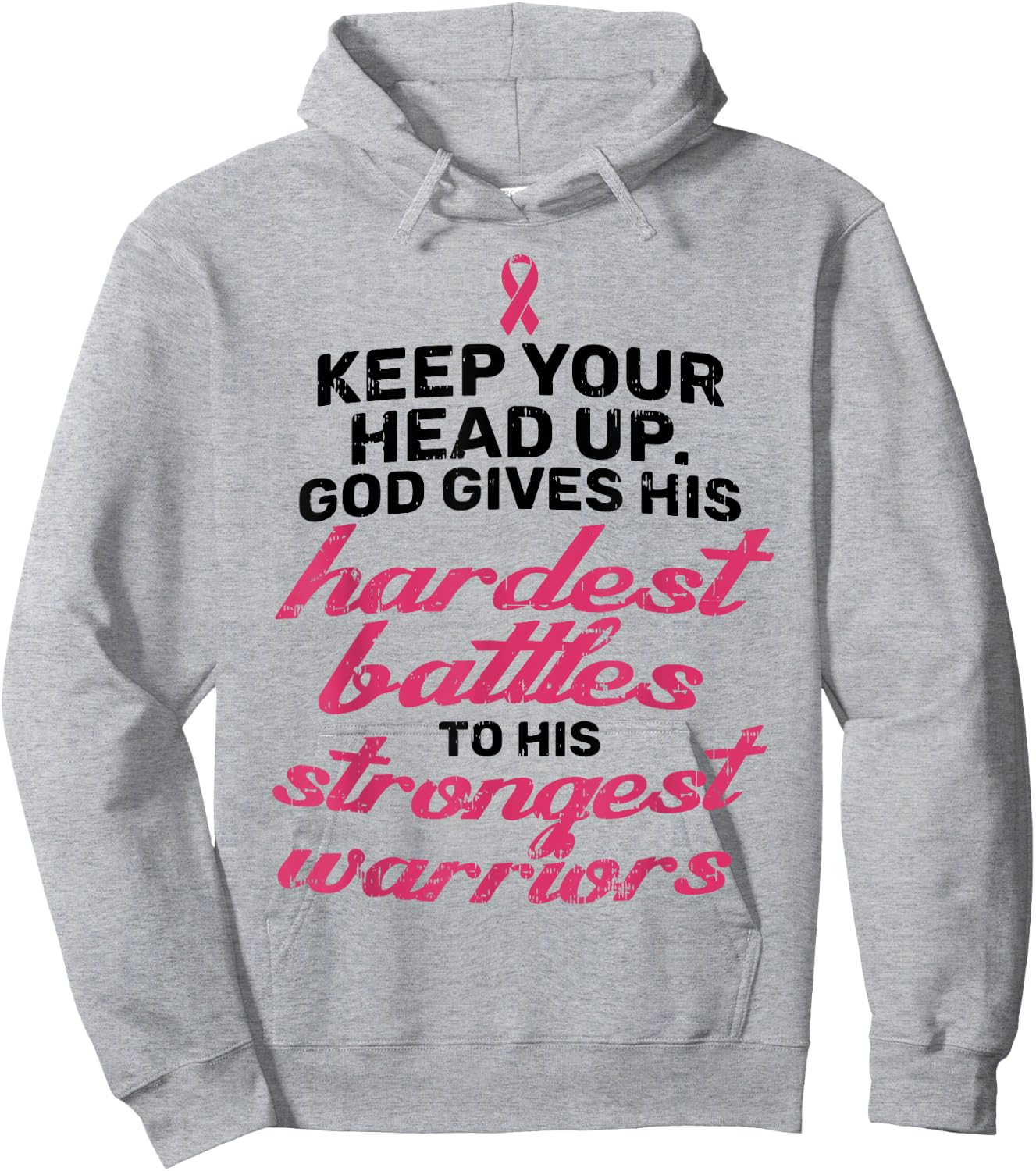 Breast Cancer Awareness Shirt Pink Ribbon Keep Your Head Up Hoodie - Hoodie | Ash