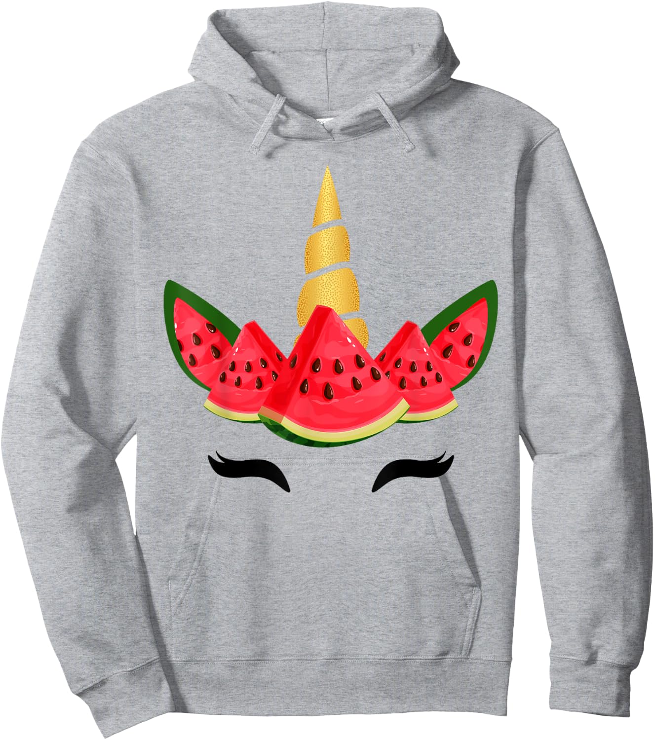 Cute Unicorn Face & Watermelon Slice Summer Vacation Kids Hoodie - Hoodie | Ash