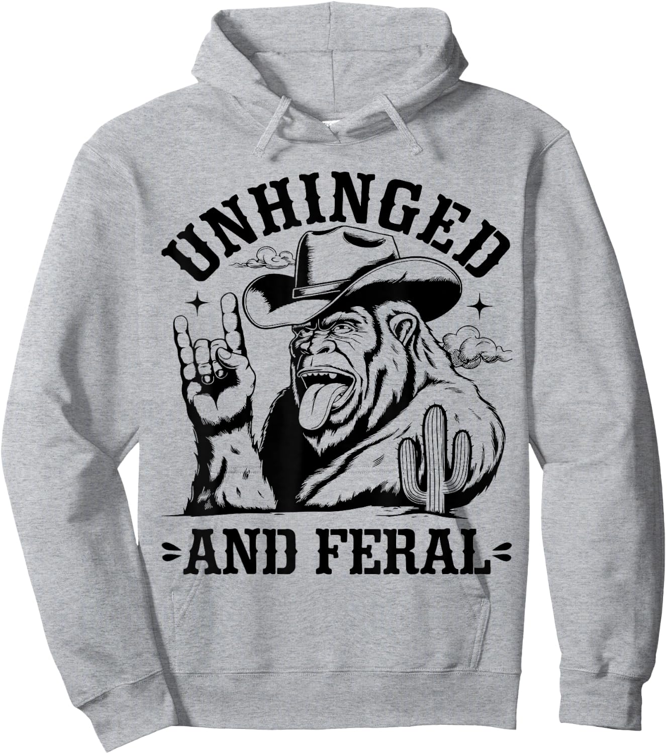 Unhinged And Feral Western Cowboy Bigfoot Sasquatch Vintage Hoodie - Hoodie | Ash