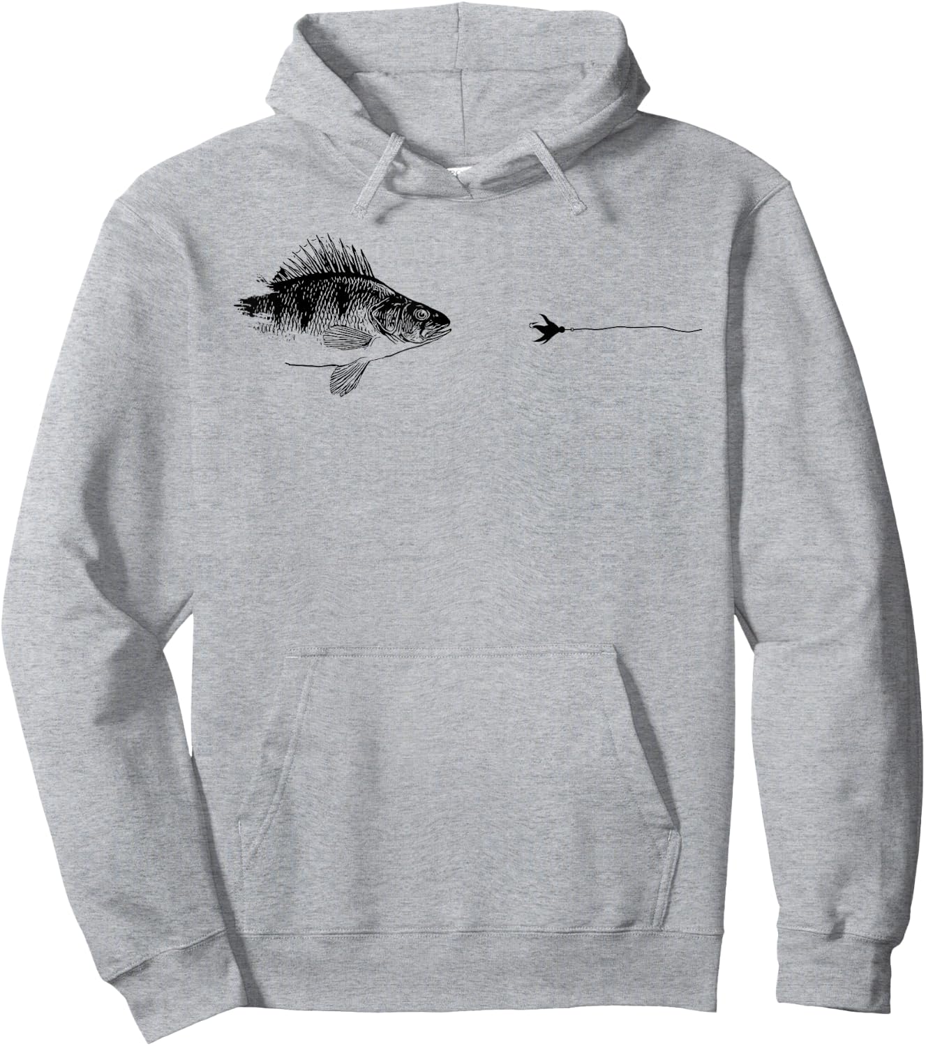 Graphic Fly Fishing Hook Line - Fish Yellow Perch , gray Hoodie - Hoodie | Ash