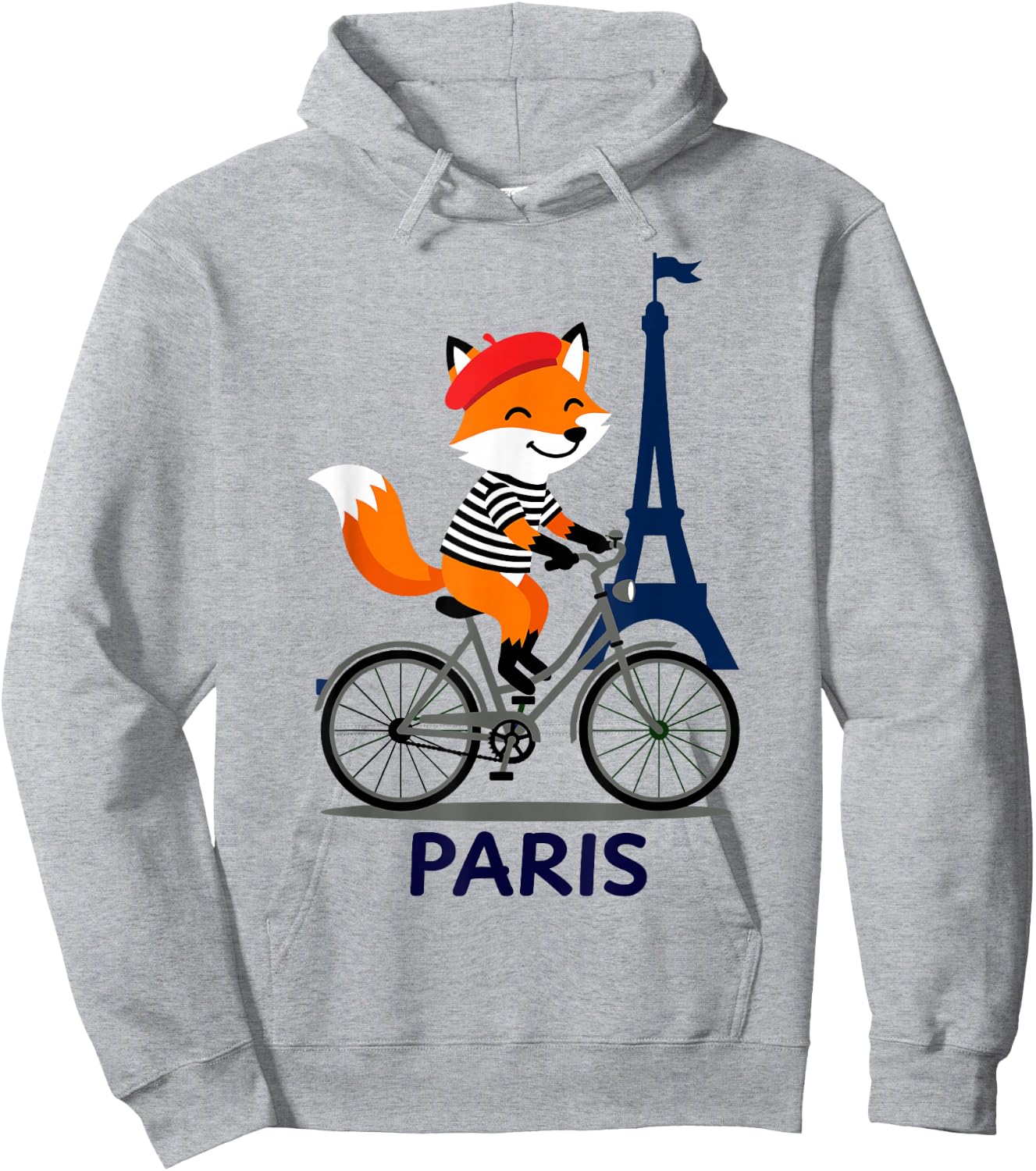 Cute Fox in Beret Cycling, Eiffel Tower Paris French Lover Hoodie - Hoodie | Ash