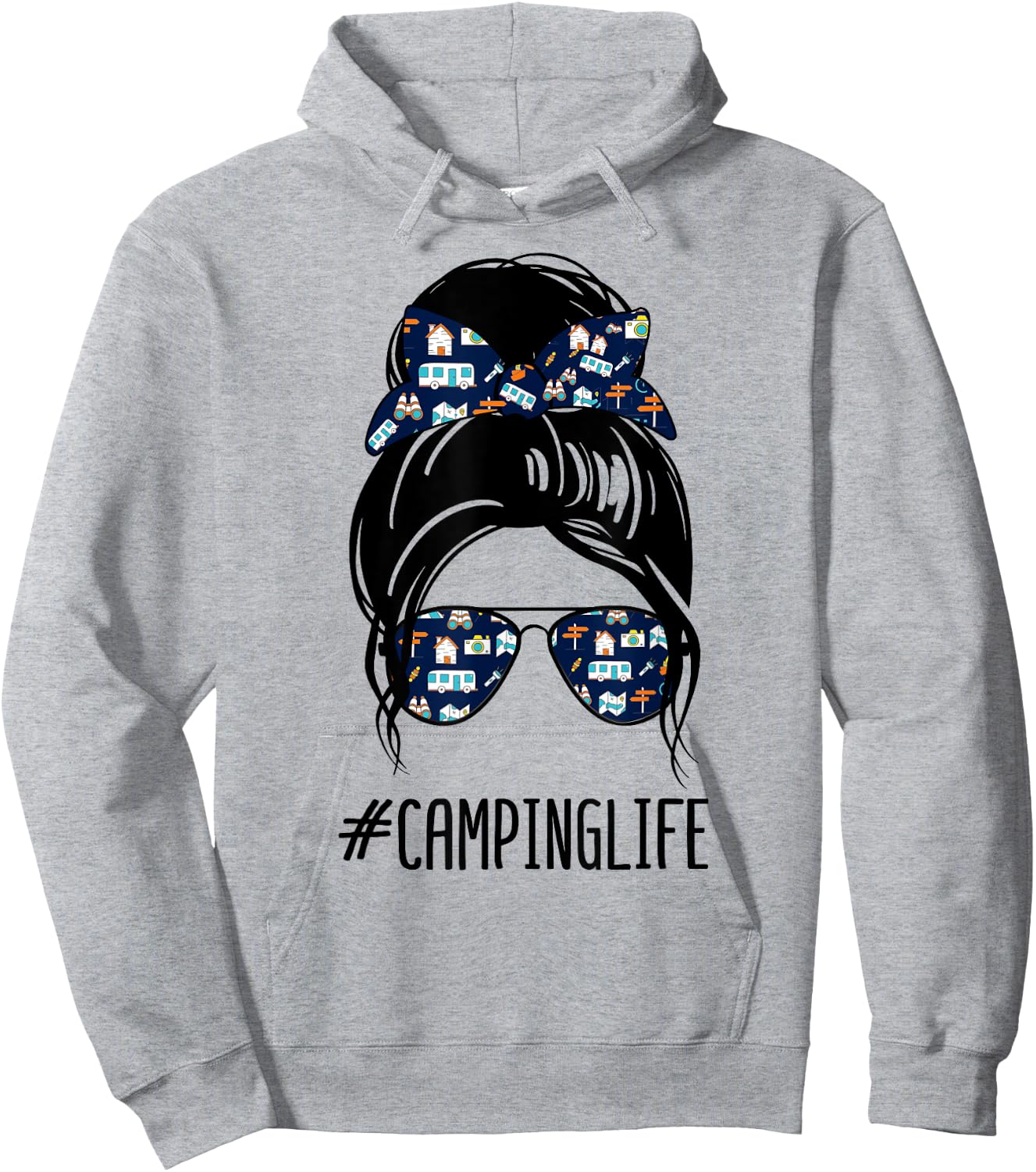 Camping Life Messy Bun Hair shirt Camper camp Camping Hoodie - Hoodie | Ash