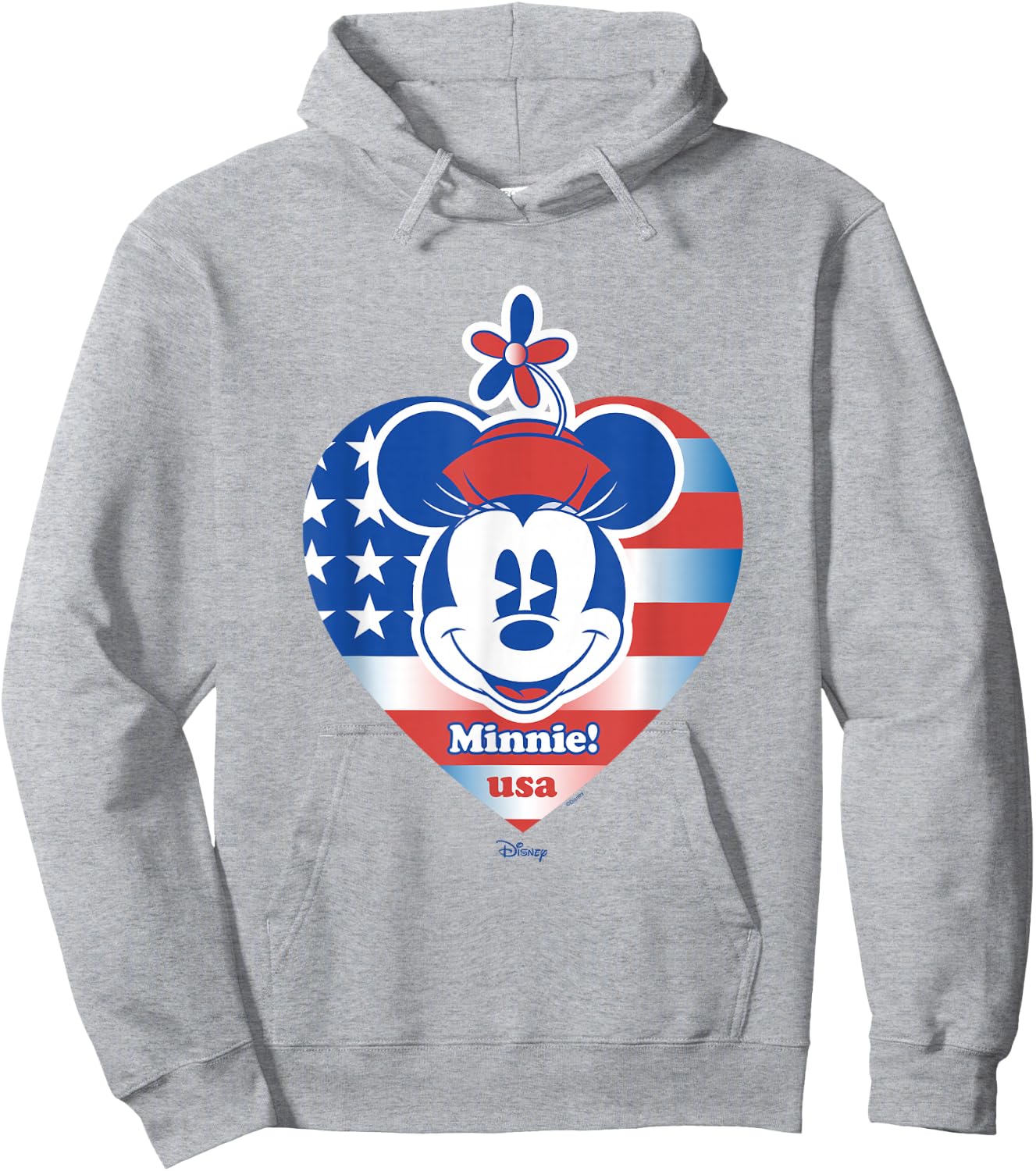 Disney Minnie Mouse Face 4th of July USA Heart Flag Hoodie - Hoodie | Ash