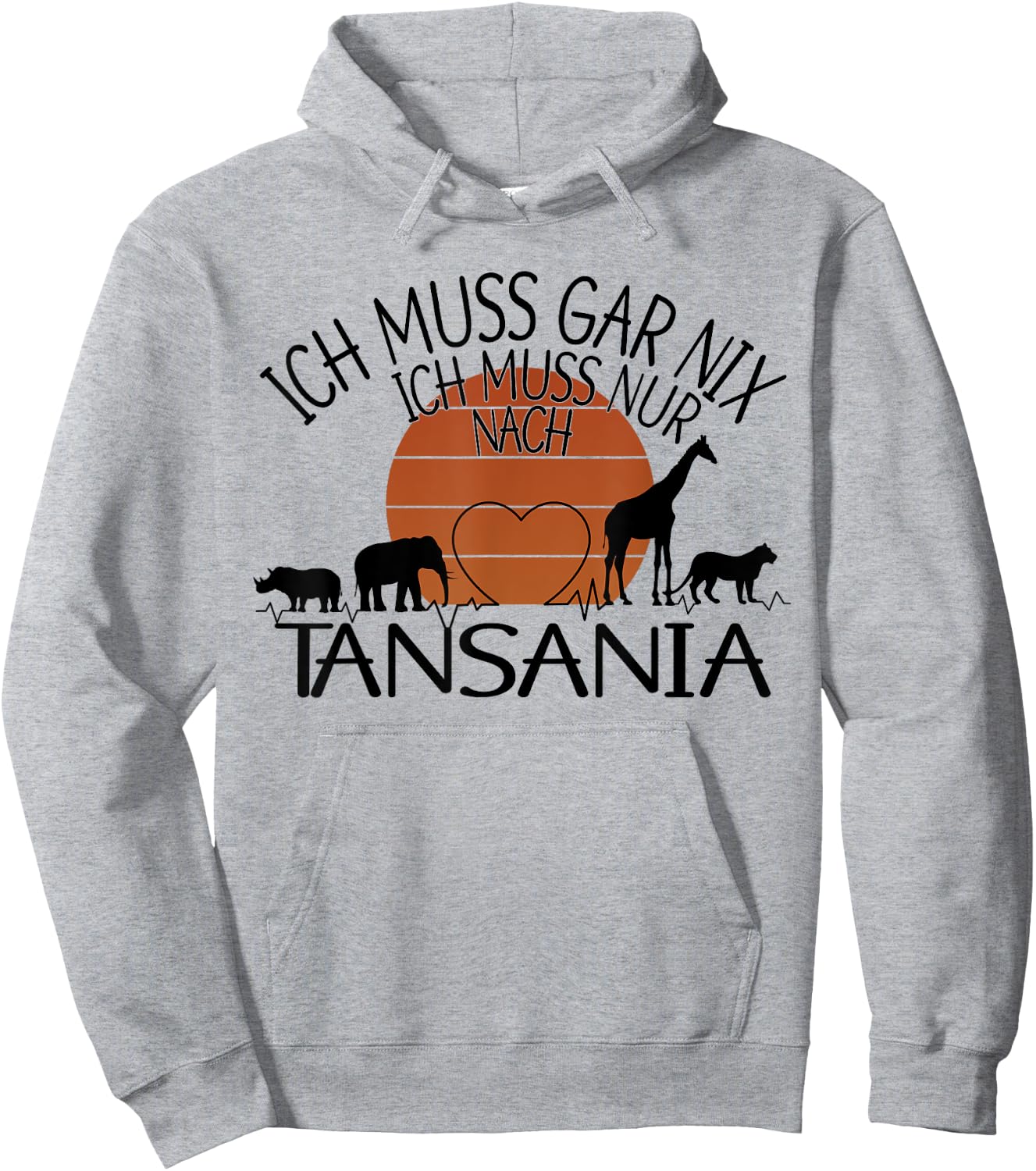 with German Text "Ich muss gar nix - ich muss nur nach Tanzania", gray Hoodie - Hoodie | Ash