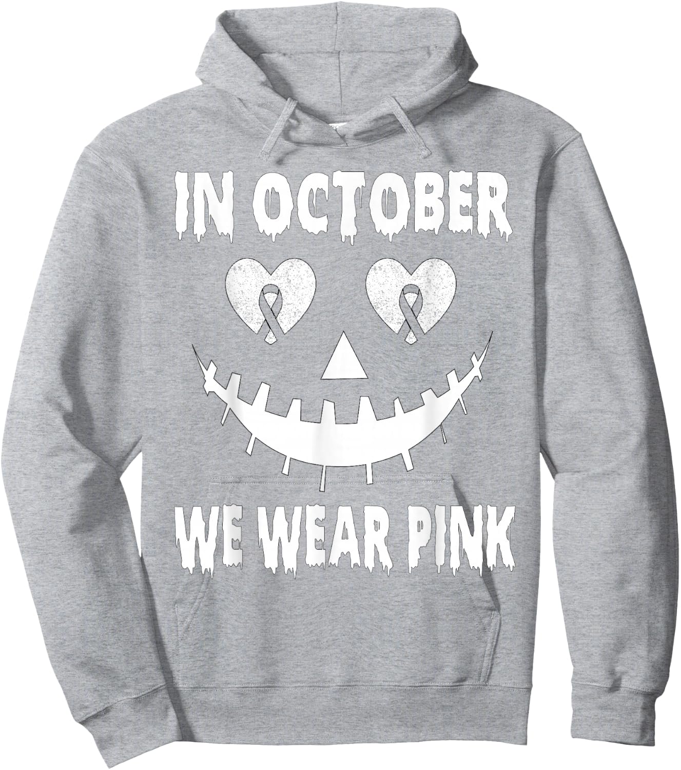 In October We Wear Pink Breast Cancer Jackolantern Halloween Hoodie - Hoodie | Ash