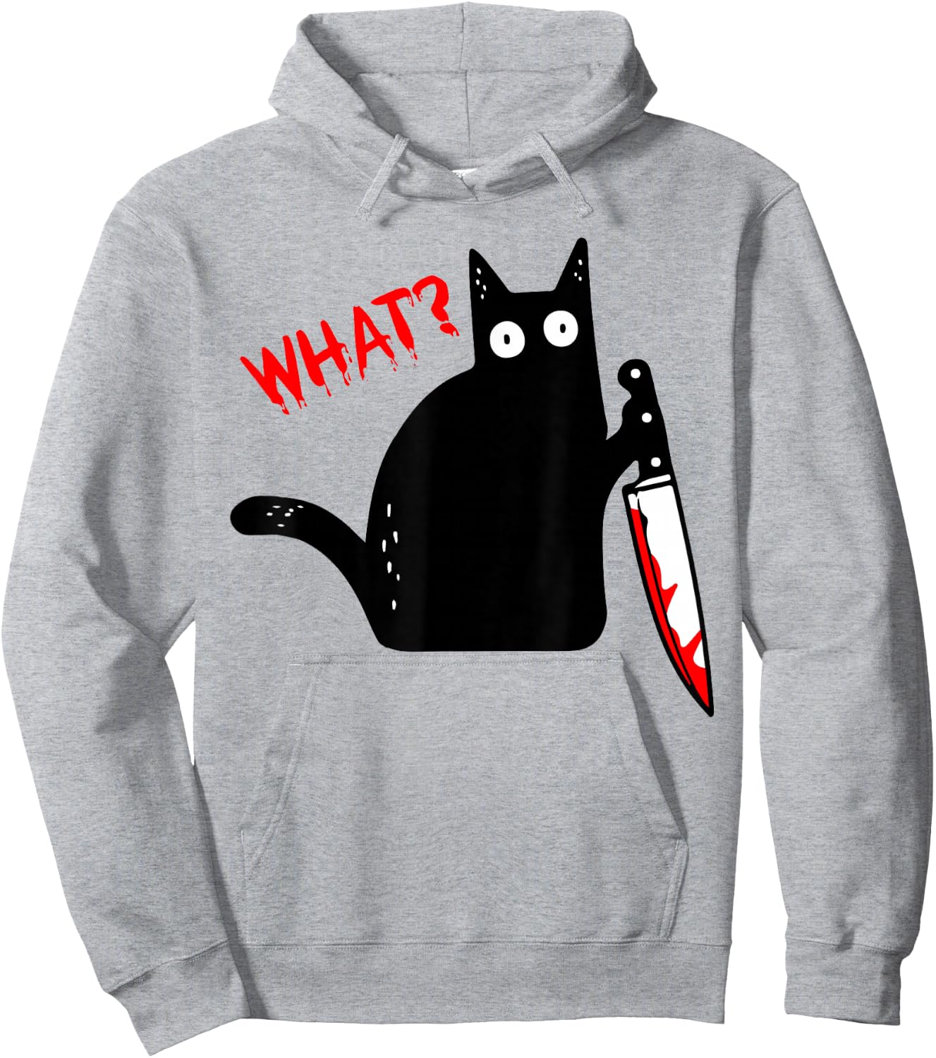 Funny Murderous Black Cat with Knife - Black Cat What? Hoodie - Hoodie | Ash