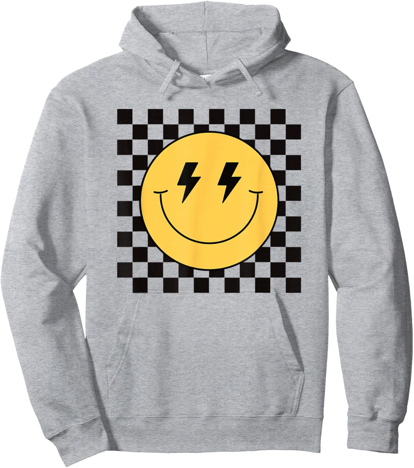 Yellow Smiling Face Cute Plaid Peace Smiling Happy Face , White Hoodie - Hoodie | Ash