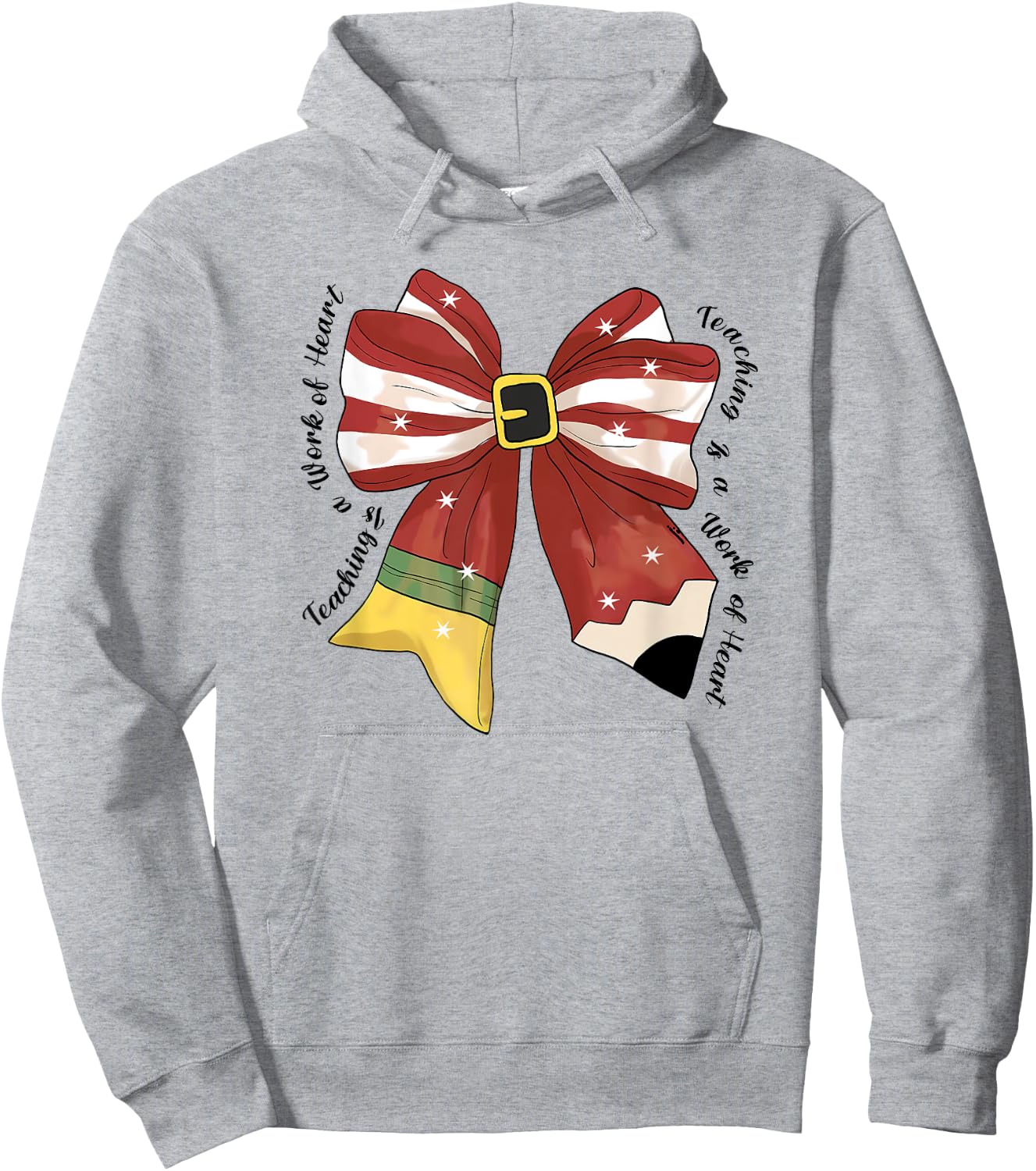 Christmas Coquette Bow Pencil Teaching Is A Work Of Heart Hoodie - Hoodie | Ash