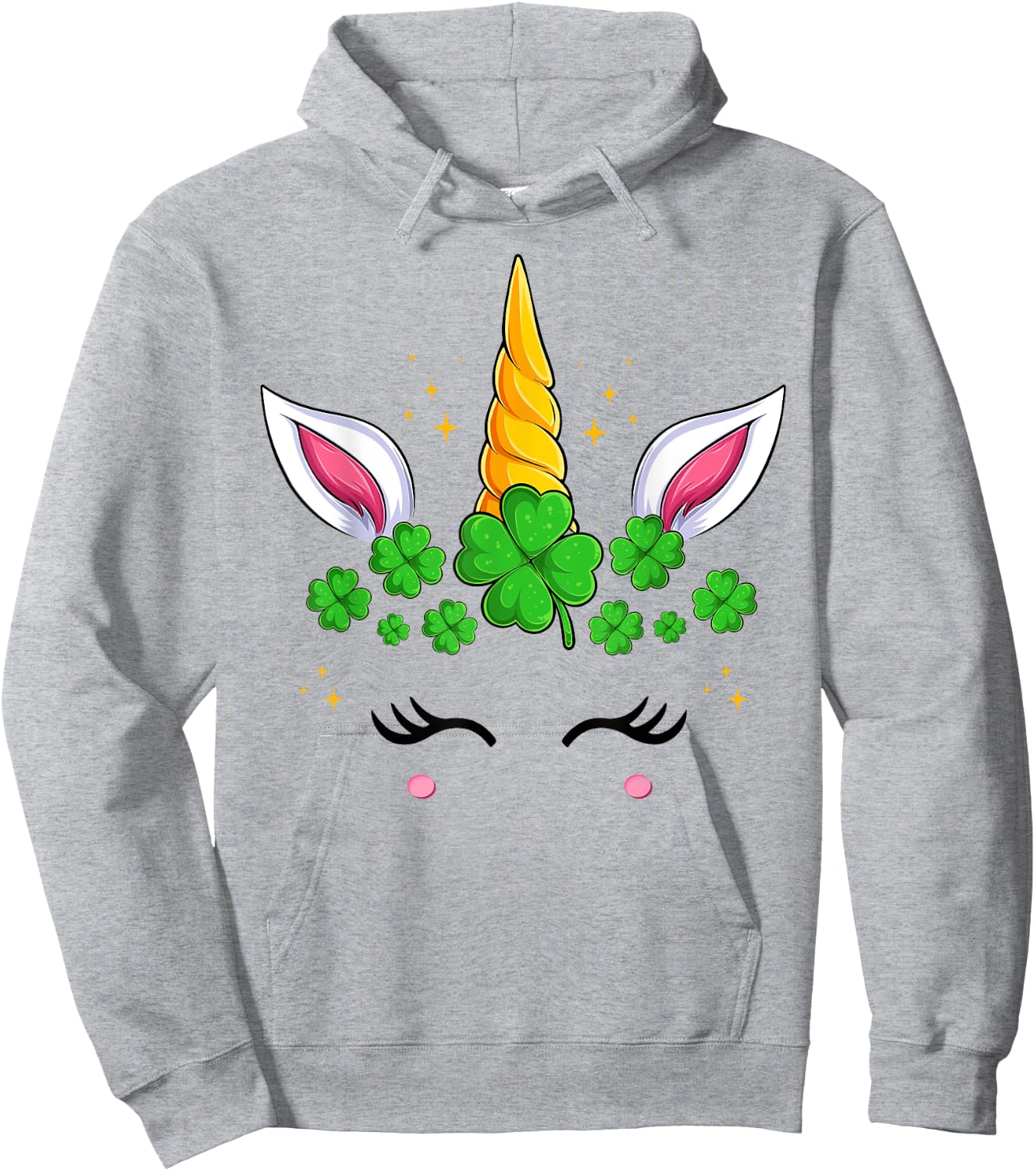 Unicorn Face Irish Shamrock Women Girls St Patrick's Day Hoodie - Hoodie | Ash