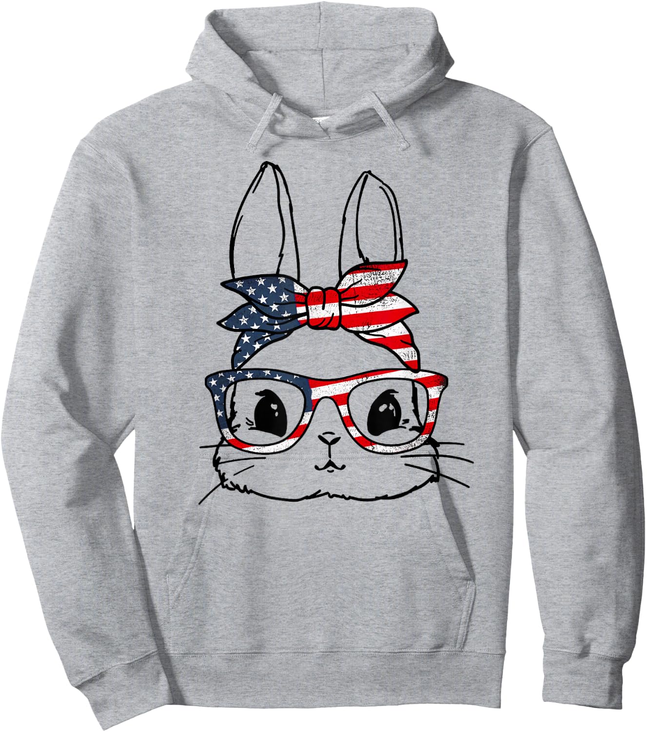 Cute Bunny Face American US FLag Glasses Easter Day Hoodie - Hoodie | Ash