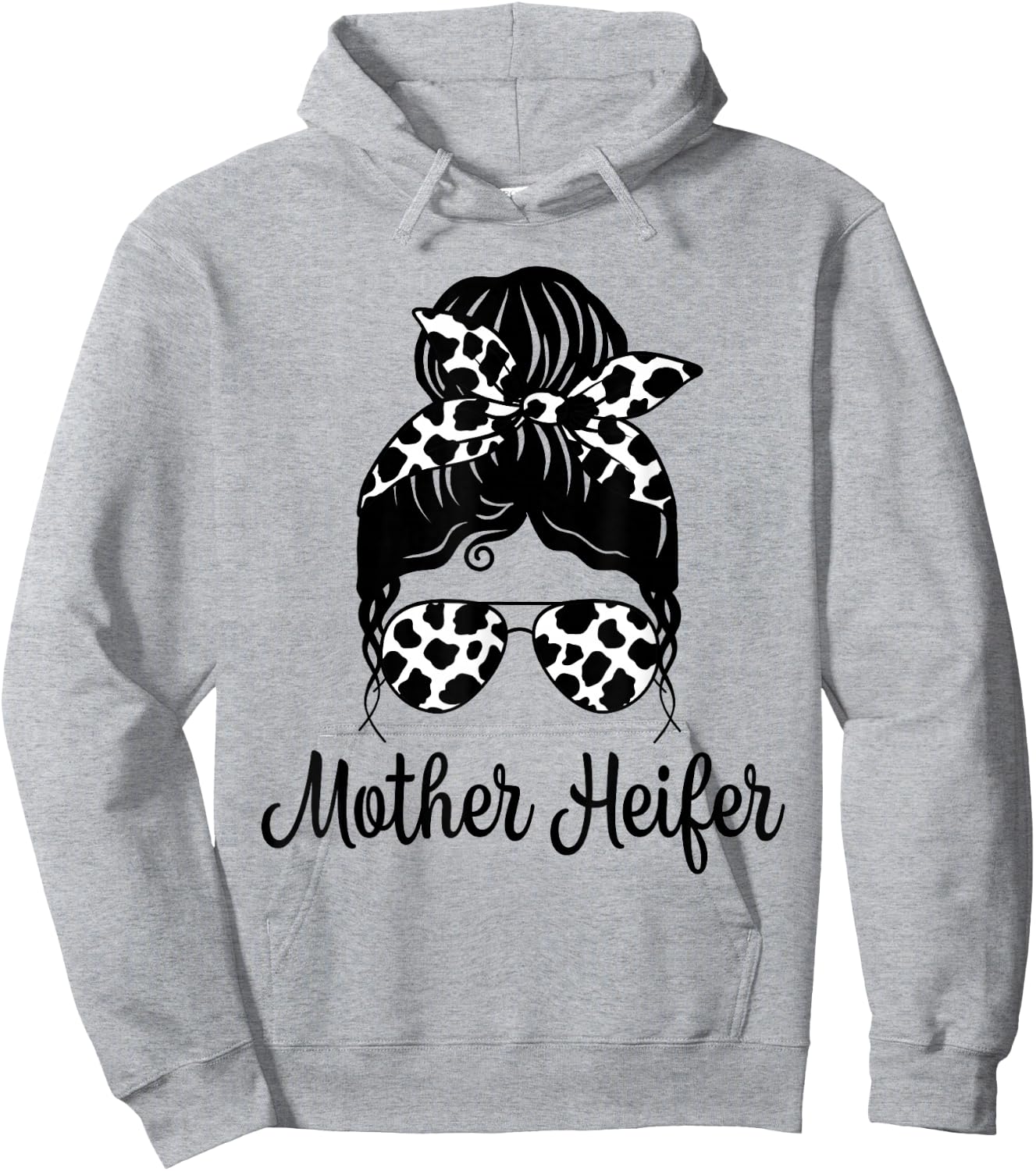 Messy Bun Mother Heifer Farmer Cow Mom Farming Cows Women Hoodie - Hoodie | Ash
