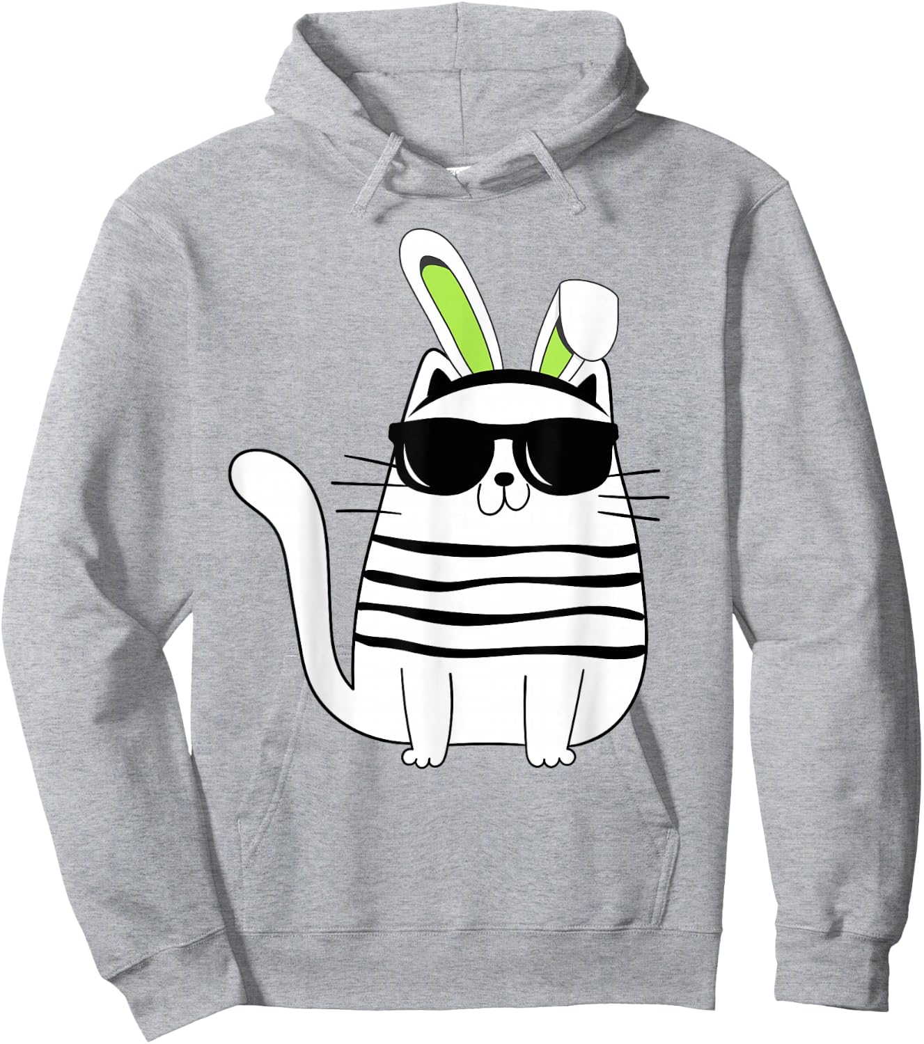 Funny Easter Cool Cat With Bunny Ears and Glasses Cat Lover Hoodie - Hoodie | Ash
