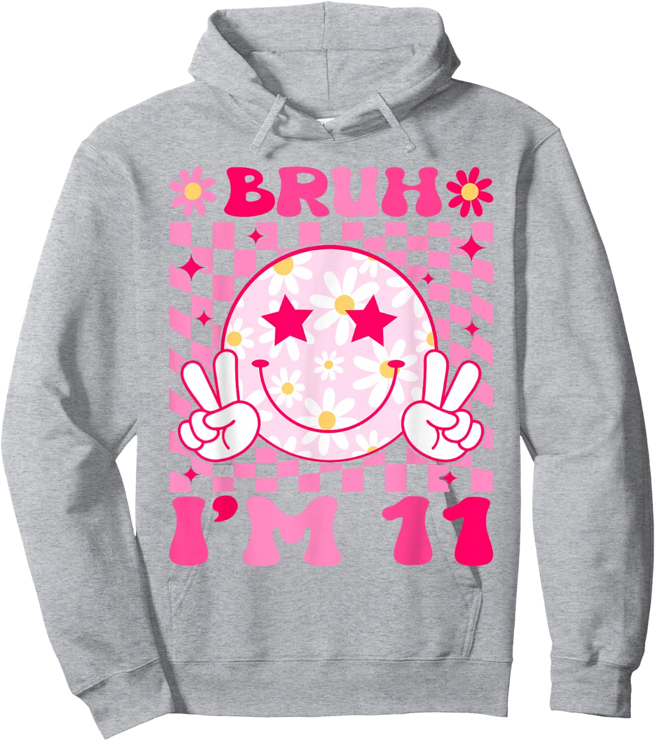 Groovy 11th Birthday Girls Boys 11 Years Old Bruh I'm 11 Hoodie - Hoodie | Ash