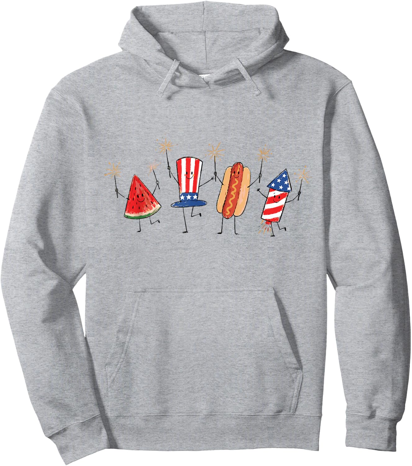 Retro American Watermelon Hotdog Firework Rocket 4th of July Hoodie - Hoodie | Ash