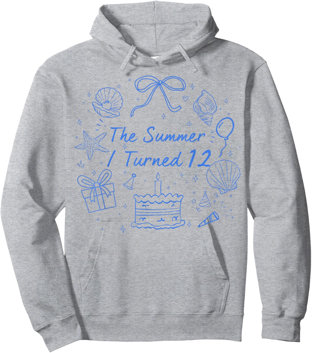 Summer I Turned 12 Coastal Bow Seashell 12th Birthday Girl Hoodie - Hoodie | Ash