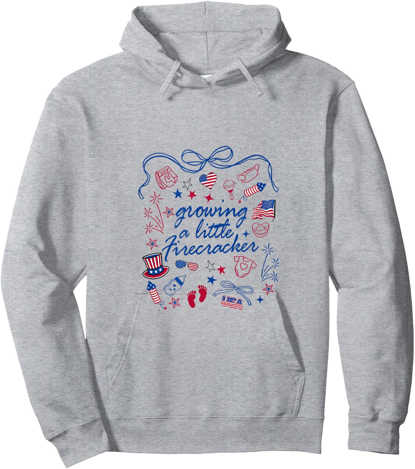 Retro Growing A.Little Firecracker 4th Of.July Pregnancy Hoodie - Hoodie | Ash