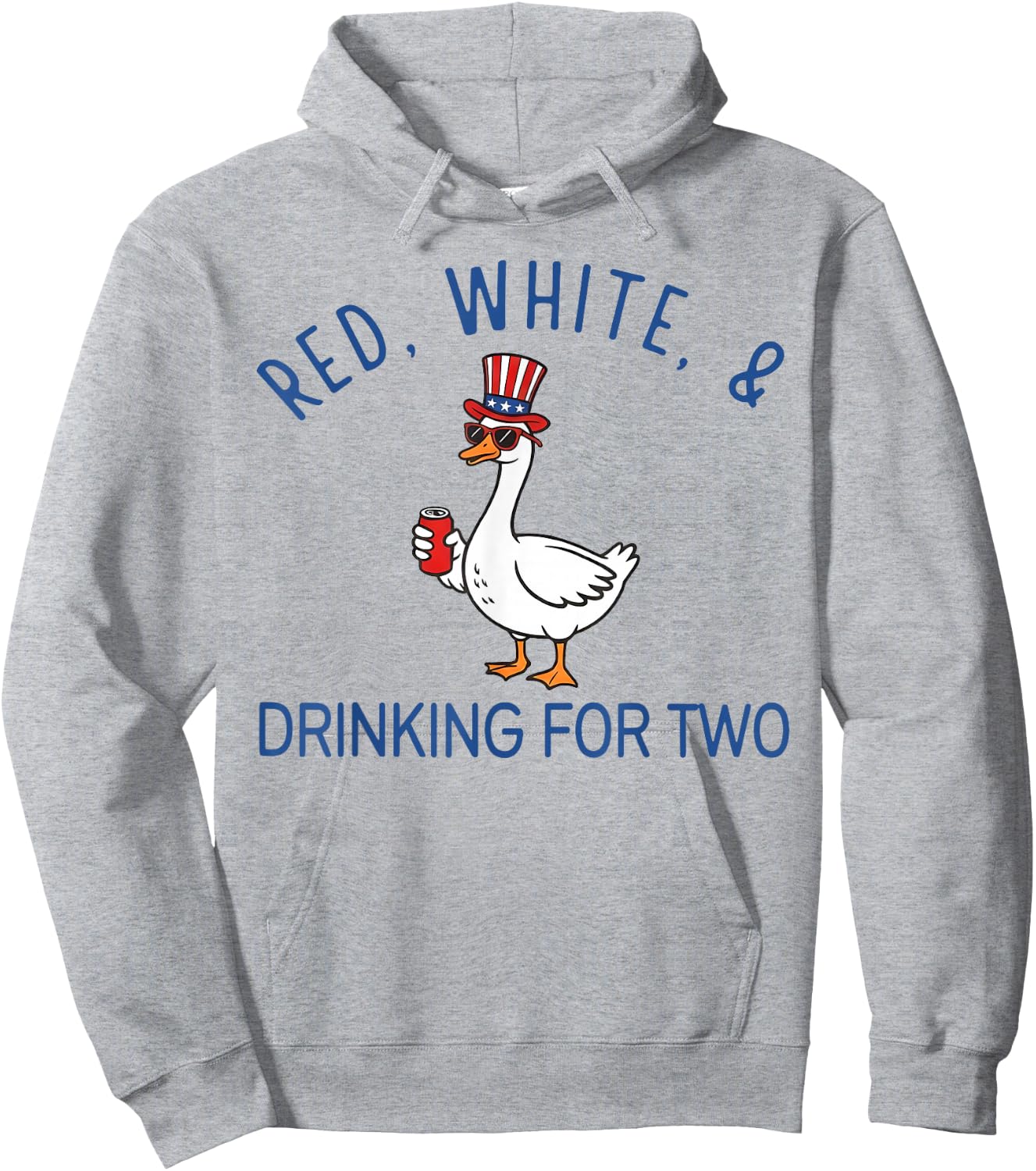 Red White & Drinking for Two Pregnancy Goose Fourth of July Hoodie - Hoodie | Ash