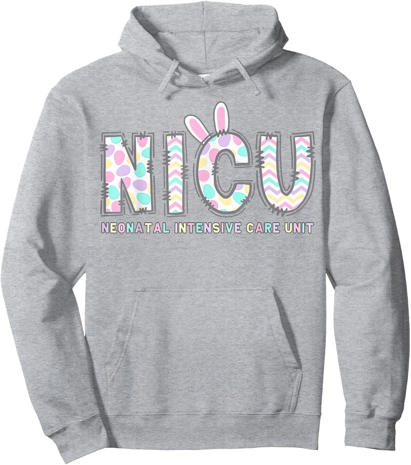NICU Nurse Easter Shirt Bunny Eggs Nursing Women Girls Hoodie - Hoodie | Ash