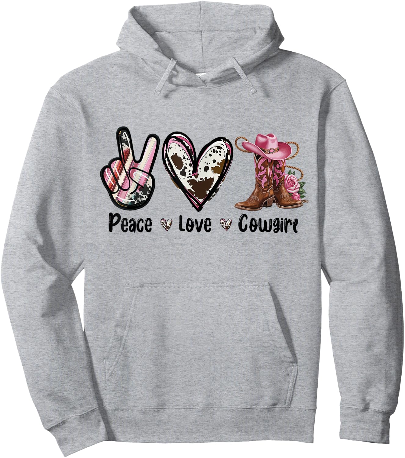 Peace Love Cowgirl Western Cowgirl Boots and Hat Country , white, S Hoodie - Hoodie | Ash