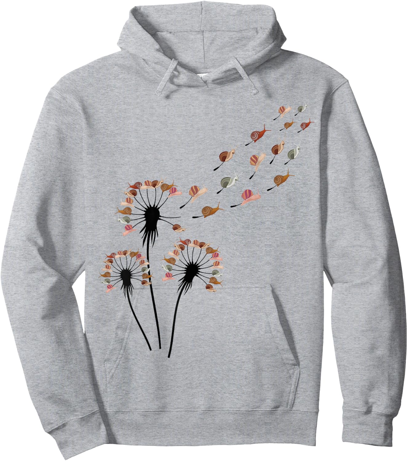 Snail Shirts -Adults Dandelion Snail , Grey, Small Hoodie - Hoodie | Ash