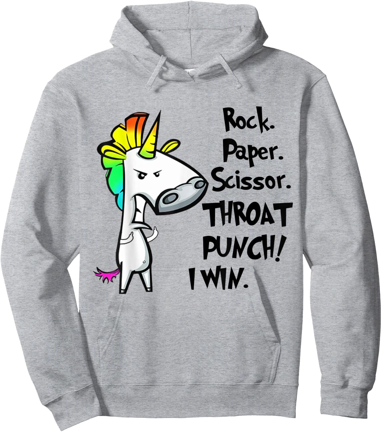 Unicorn Rock Paper Scissors Throat Punch I Win Hoodie - Hoodie | Ash