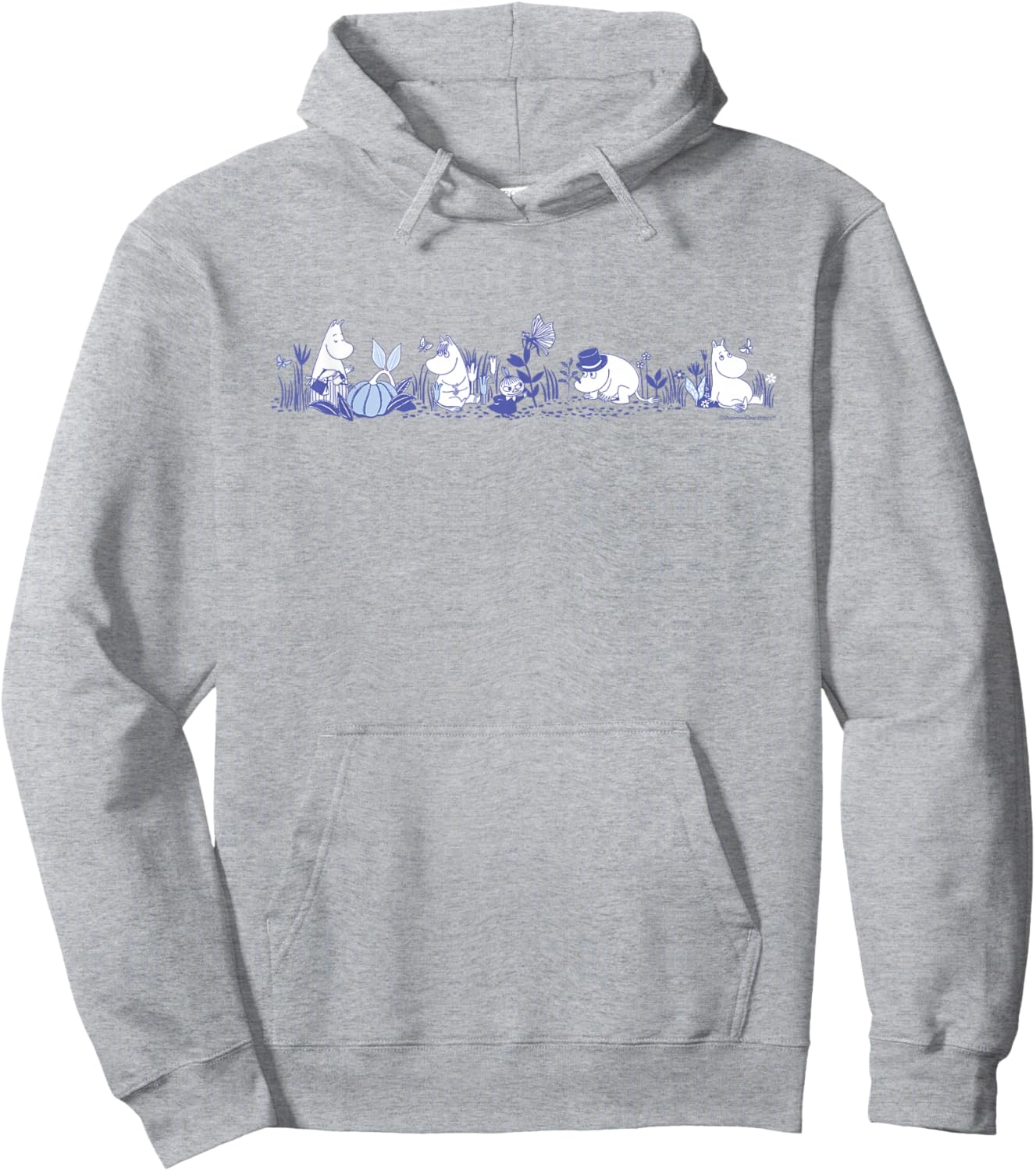 Moomin Moomintroll and Co in Nature Blue Print , gray Hoodie - Hoodie | Ash