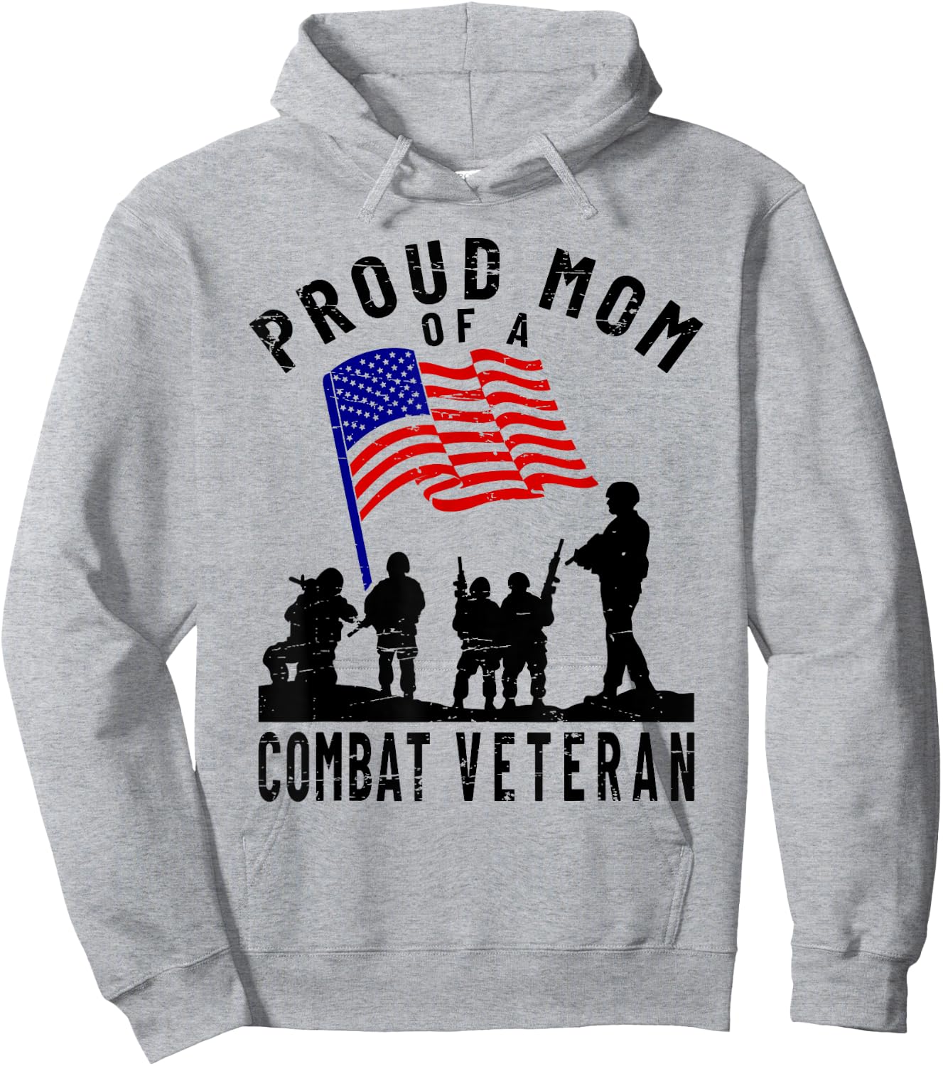 Proud Mom of a Combat Veteran Retro US Flag Military Family Hoodie - Hoodie | Ash