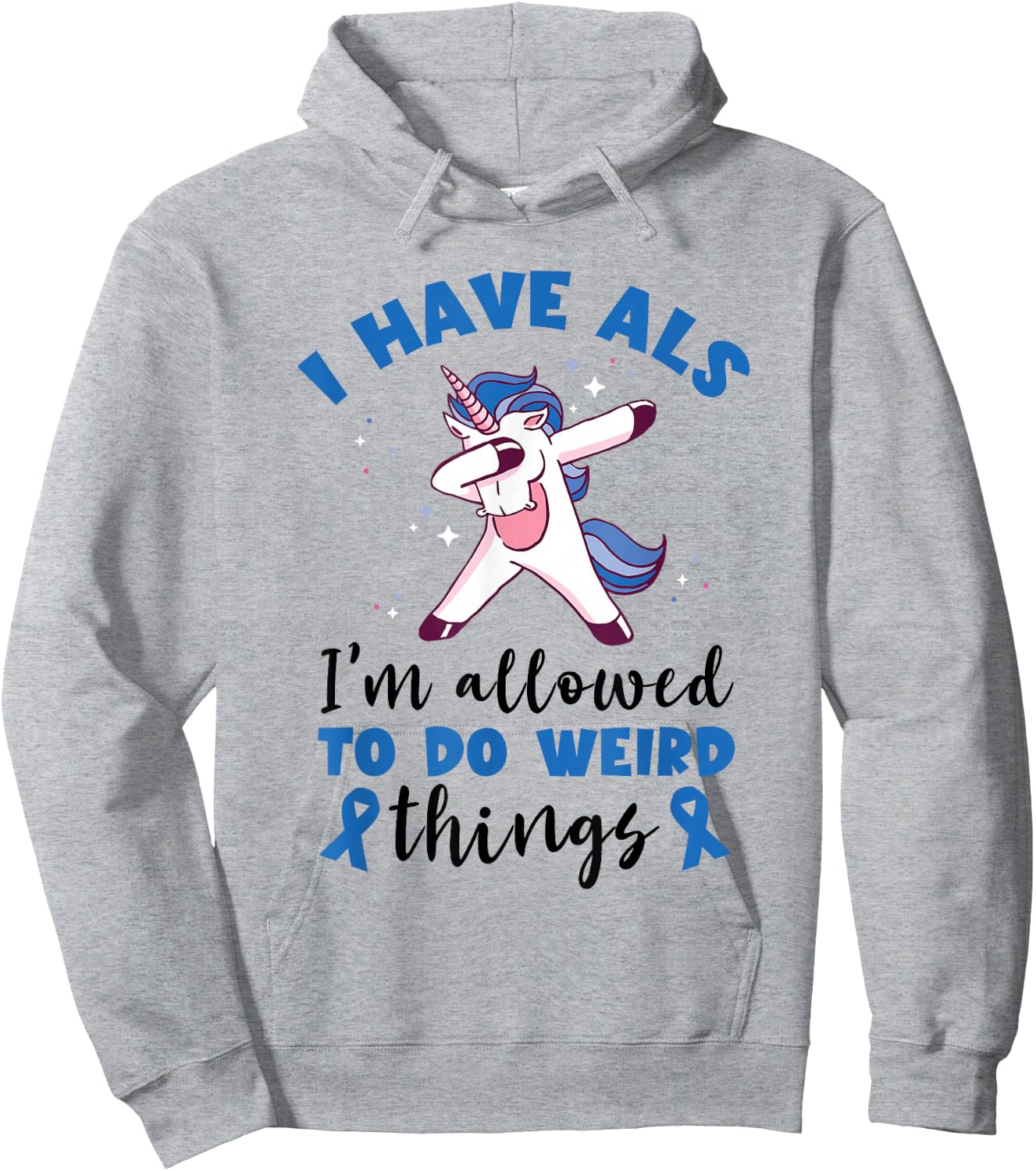 ALS Awareness Blue Ribbon Dabbing Unicorn Weird Things Hoodie - Hoodie | Ash