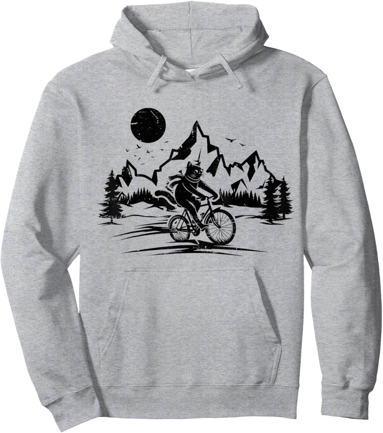 Funny Cat Riding Bicycle Vintage Mountain Biking Cat Biker Men Women Girls Kids Hoodie - Hoodie | Ash