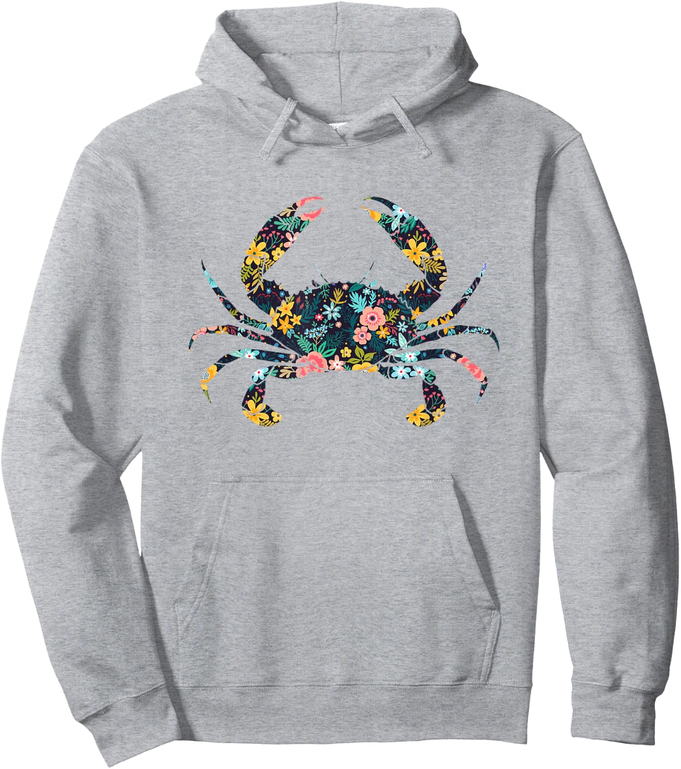 Floral Crab Silhouette Girls Crab Hoodie - Hoodie | Ash