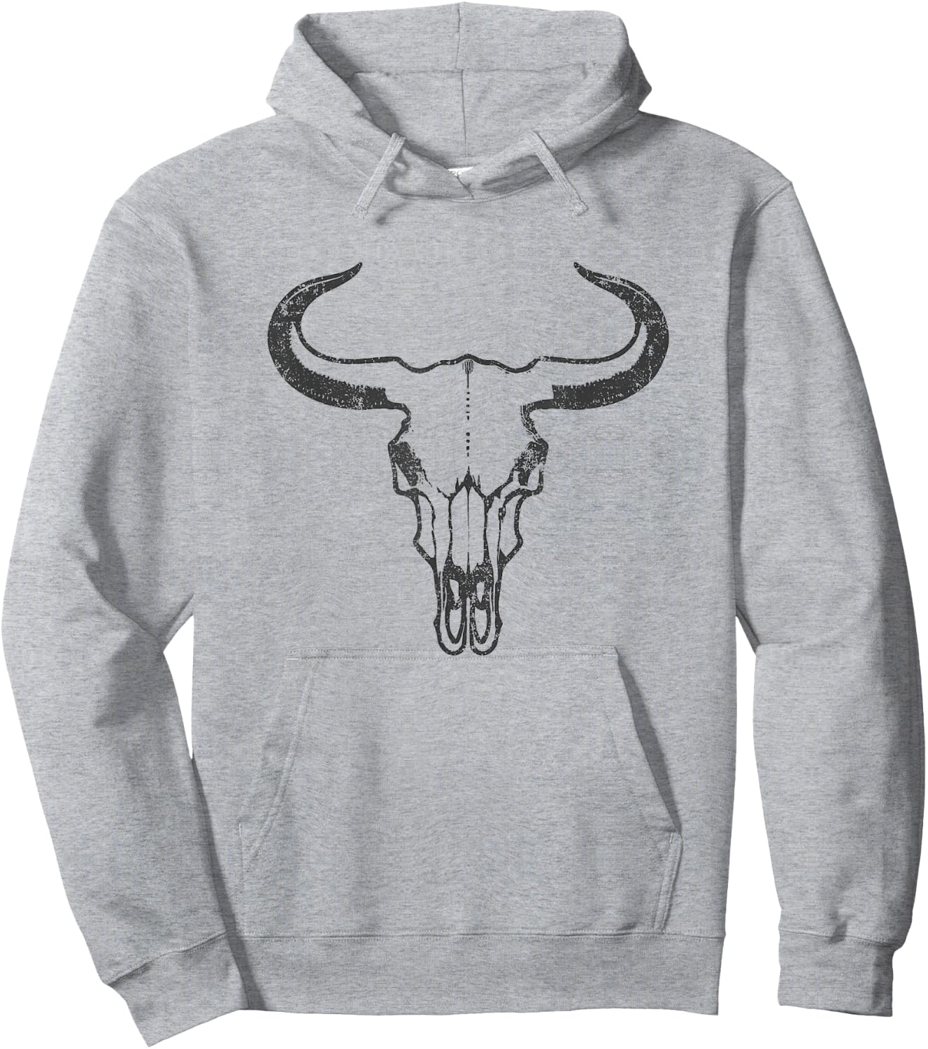 Western Country Graphic Animal Men Women Vintage Cow Skull Hoodie - Hoodie | Ash