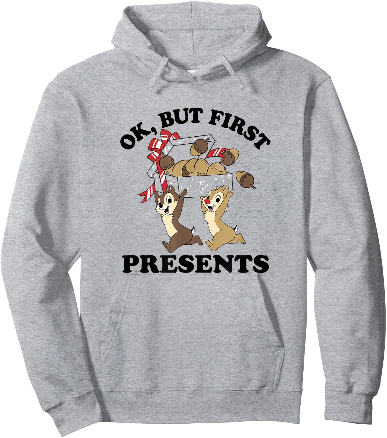 Disney Christmas Chip & Dale Ok But First Presents Hoodie - Hoodie | Ash