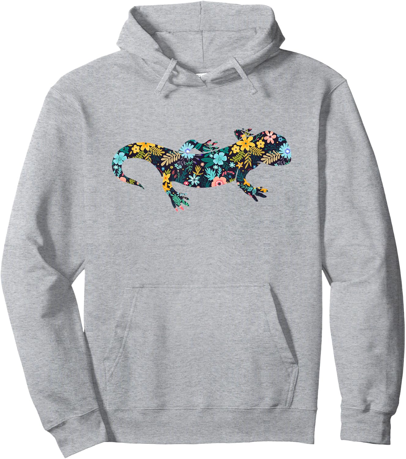 Floral Salamander Silhouette Girls Graphic Lizard Hoodie - Hoodie | Ash