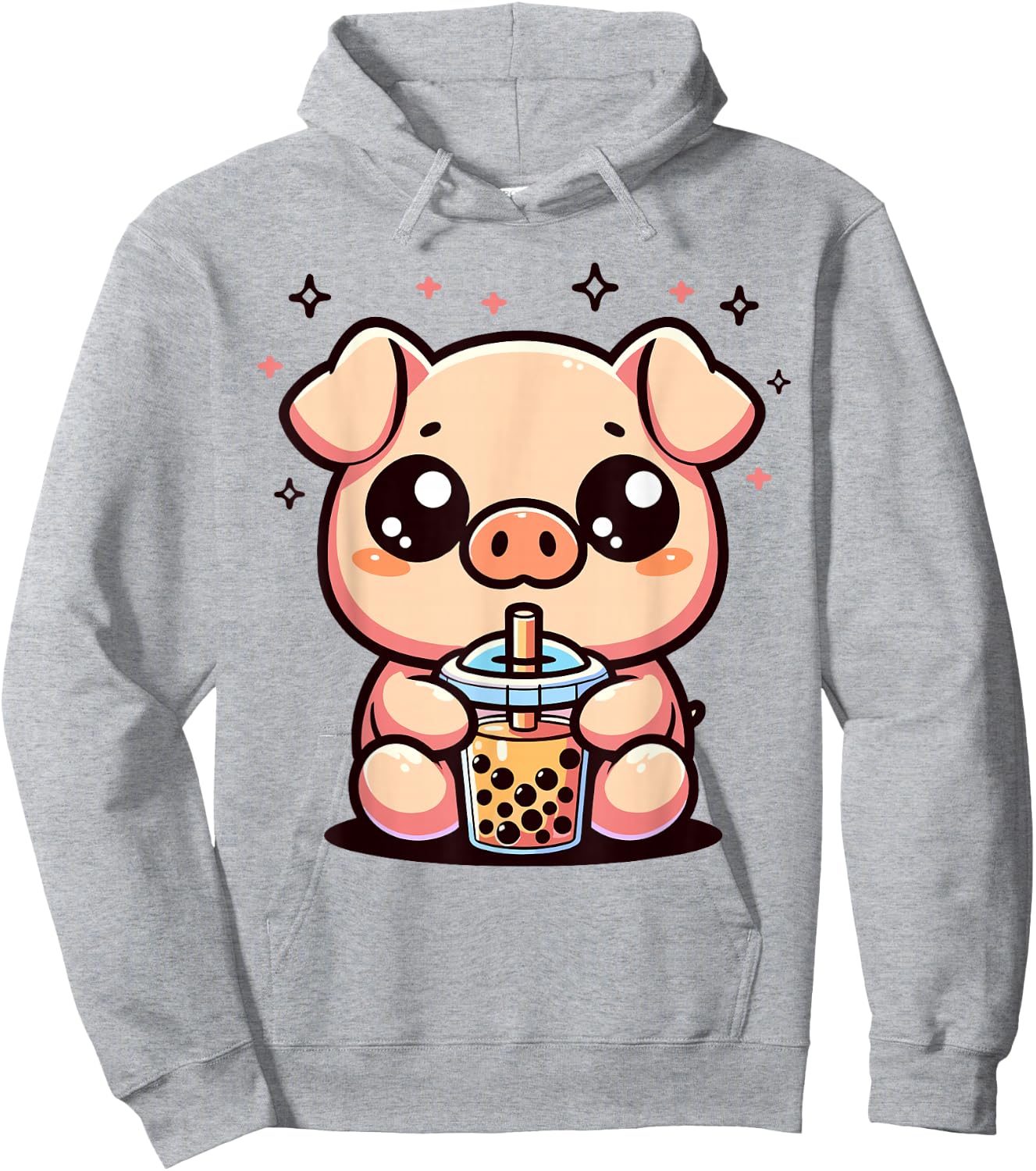 Cute Kawaii Cartoon Pig Drinking Bubble Tea Boba Tapioca Hoodie - Hoodie | Ash