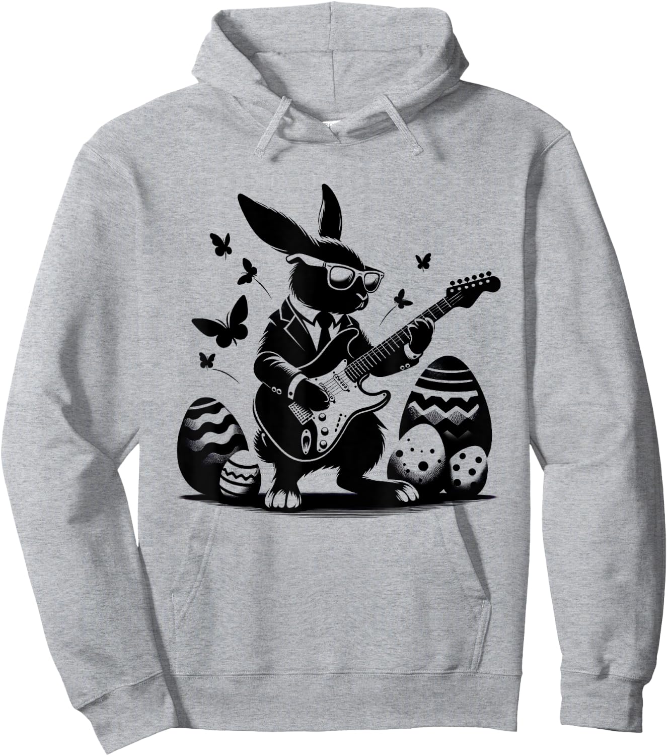 Cool Easter Rabbit Playing Guitar Cute Bunny Easter Eggs Hoodie - Hoodie | Ash