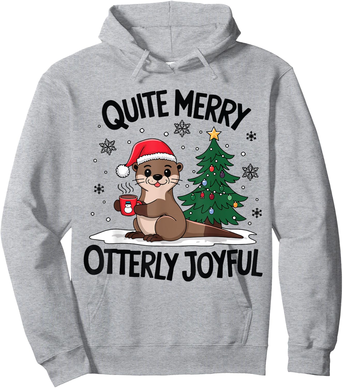 Quite Merry Otterly Joyful Christmas Tree Hot Coffee Lover Hoodie - Hoodie | Ash
