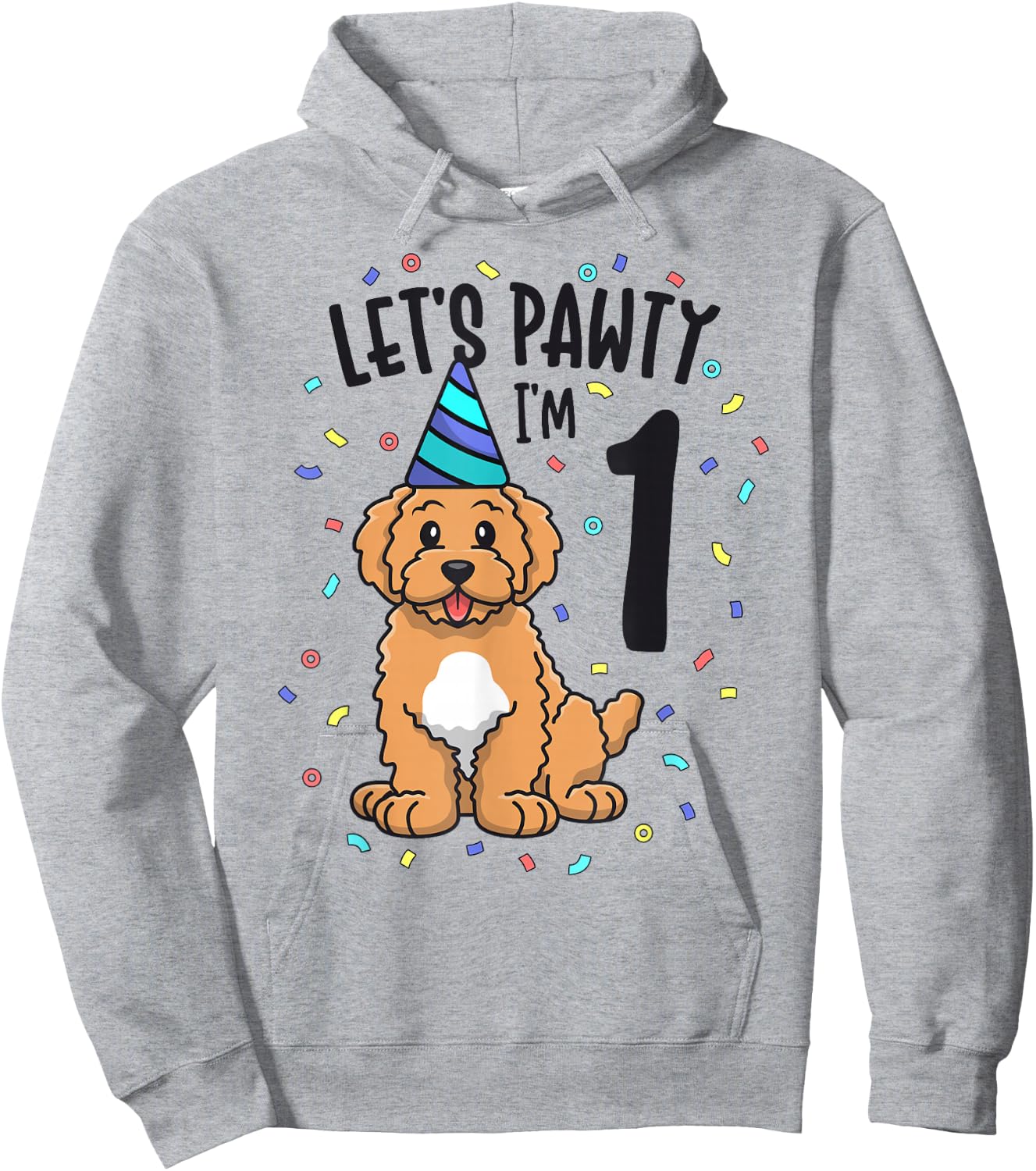 Let's Pawty I'm 1 Goldendoodle Dog 1st Birthday Party Hoodie - Hoodie | Ash